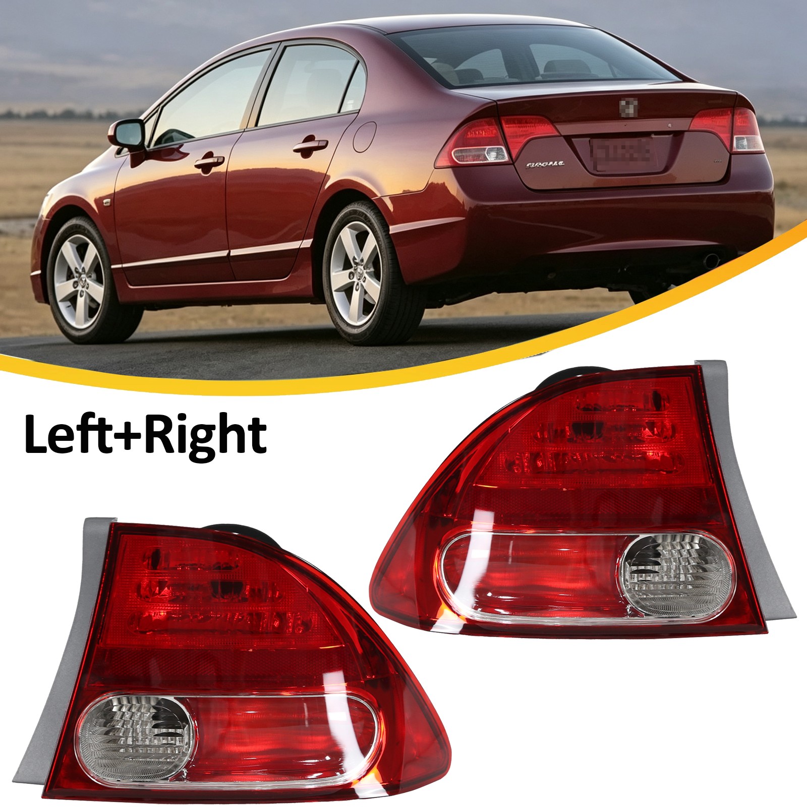 Red Housing For Honda Civic Sedan 2006-2008 Left + Right Tail Lights Assembly