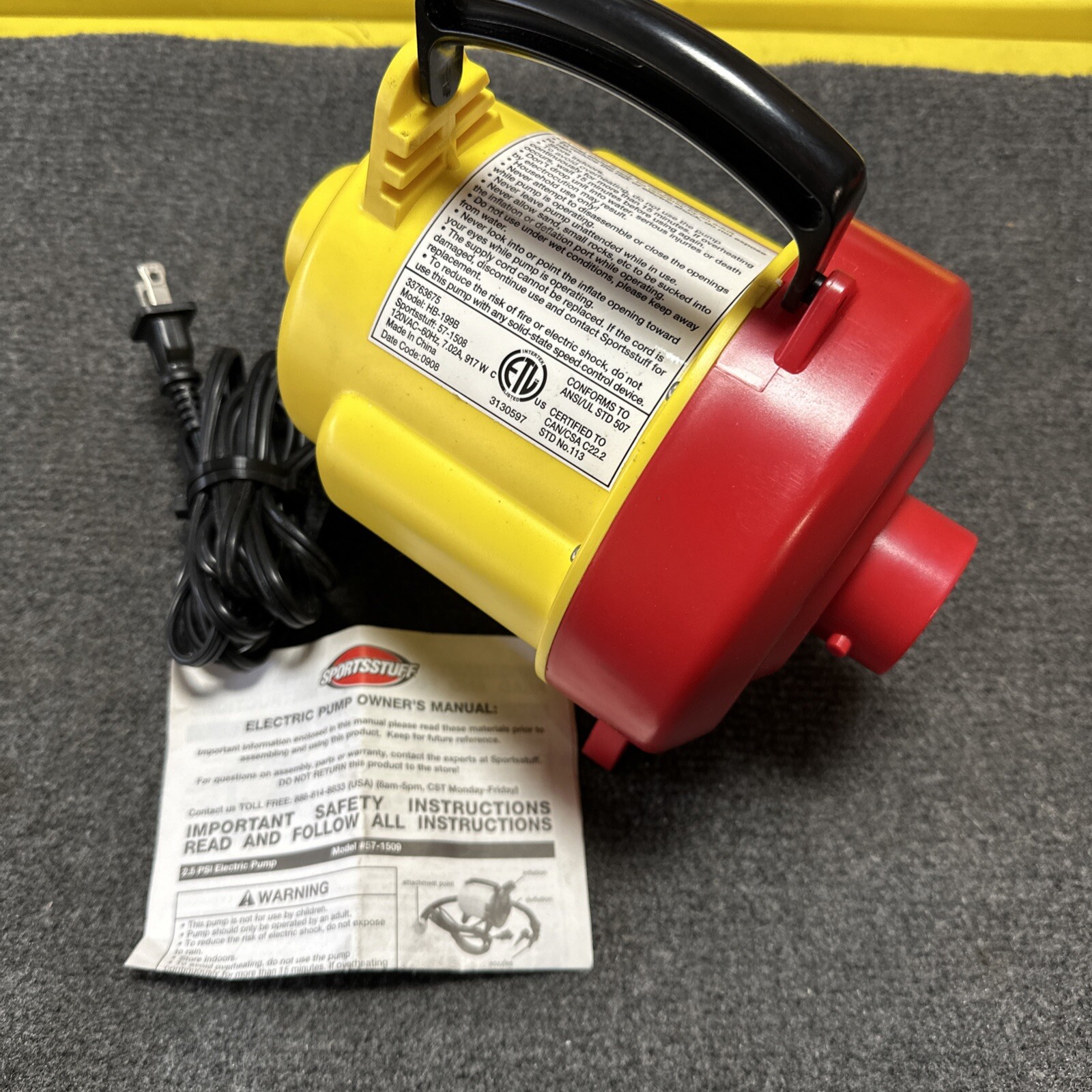 SportsStuff Air Pump HB-199B 2.5PSI High Pressure Float Tube Inflator Deflator