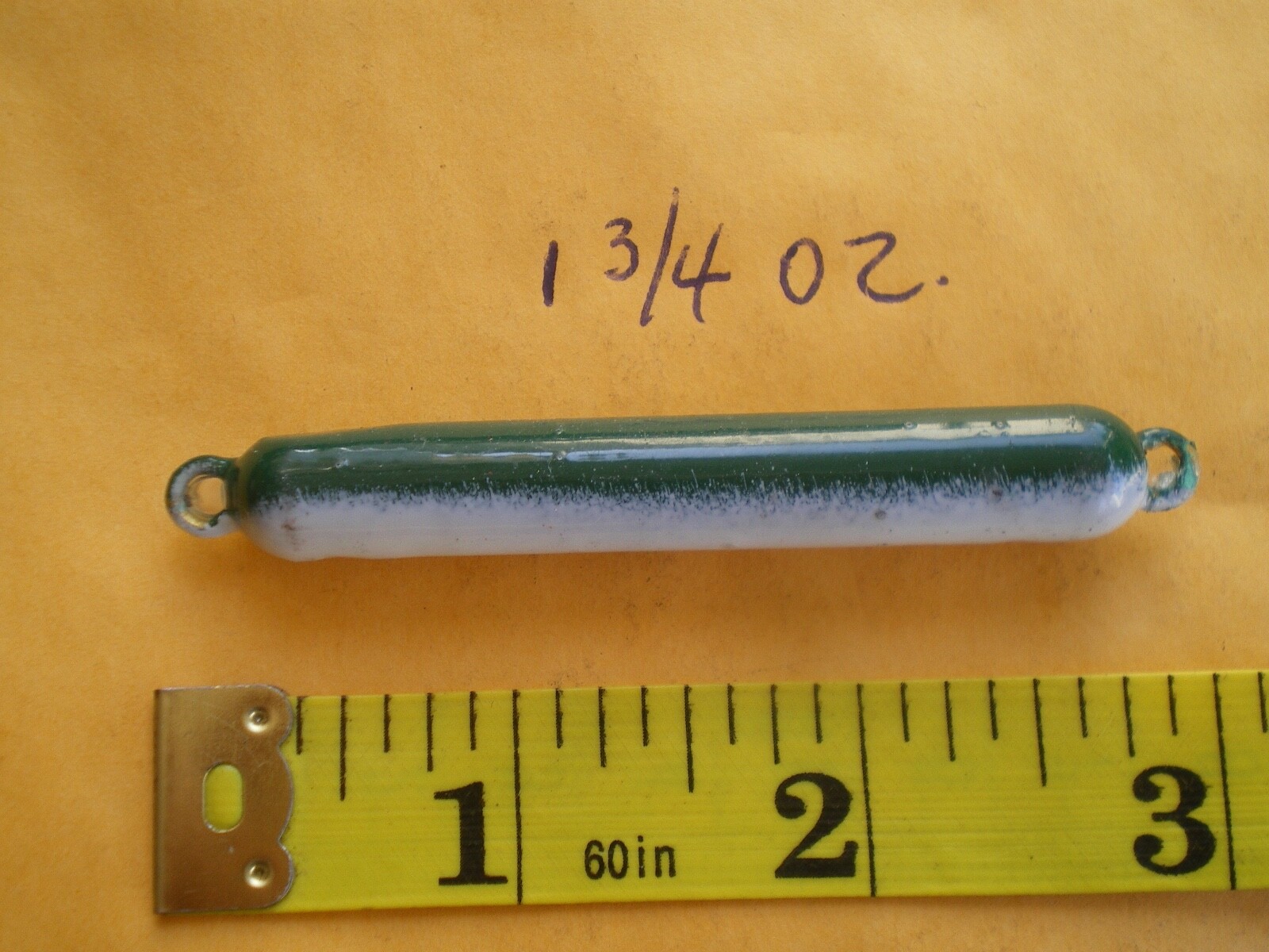 15 PCS. PENCIL SINKER 1-1/4, 1-3/4, 2-1/2 OZ. 5 EACH, FOREST GREEN/WHITE