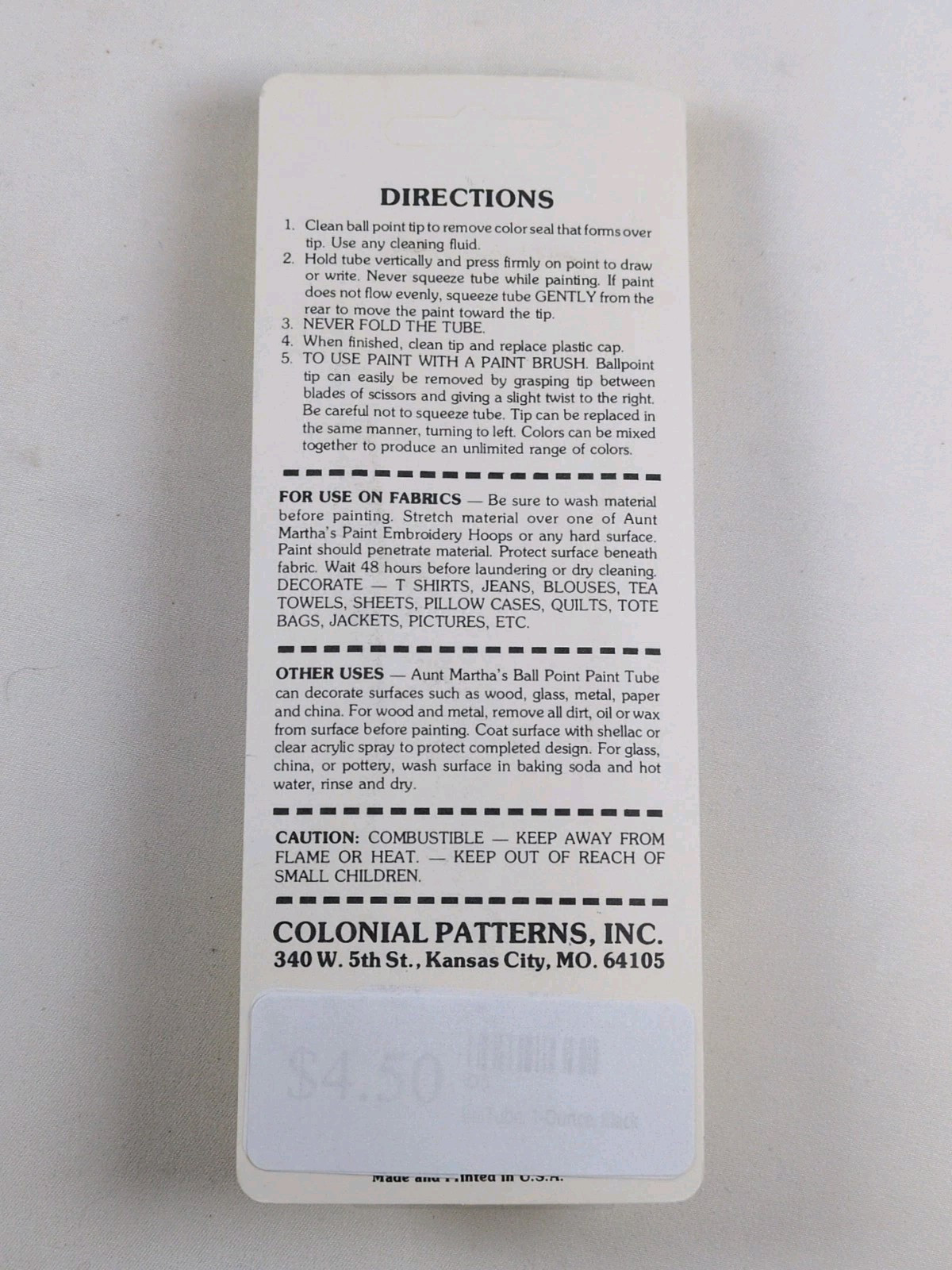 Black Aunt Martha's Ballpoint Embroidery Fabric Paint Tube Pens 1 oz All Purpose
