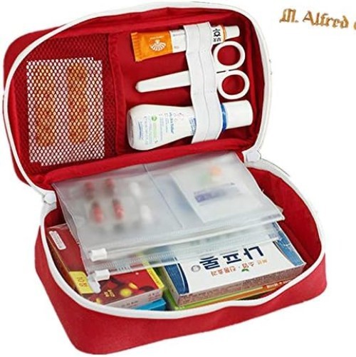 Durable Red First Aid Bag - Multi-Compartment Medical Kit for Home and Hiking