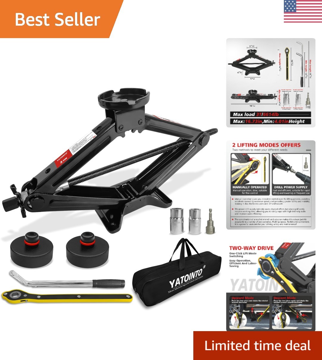 Car Jack Kit for Tesla Model Y Model 3/S/X Lifting Jack,3 Ton Double Tooth Sp...