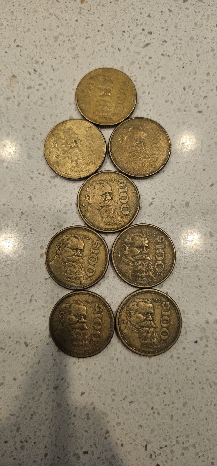 1984,85,88,90 $ 100 pesos Estados Unidos Mexicanos coin LOT (8) Carranza