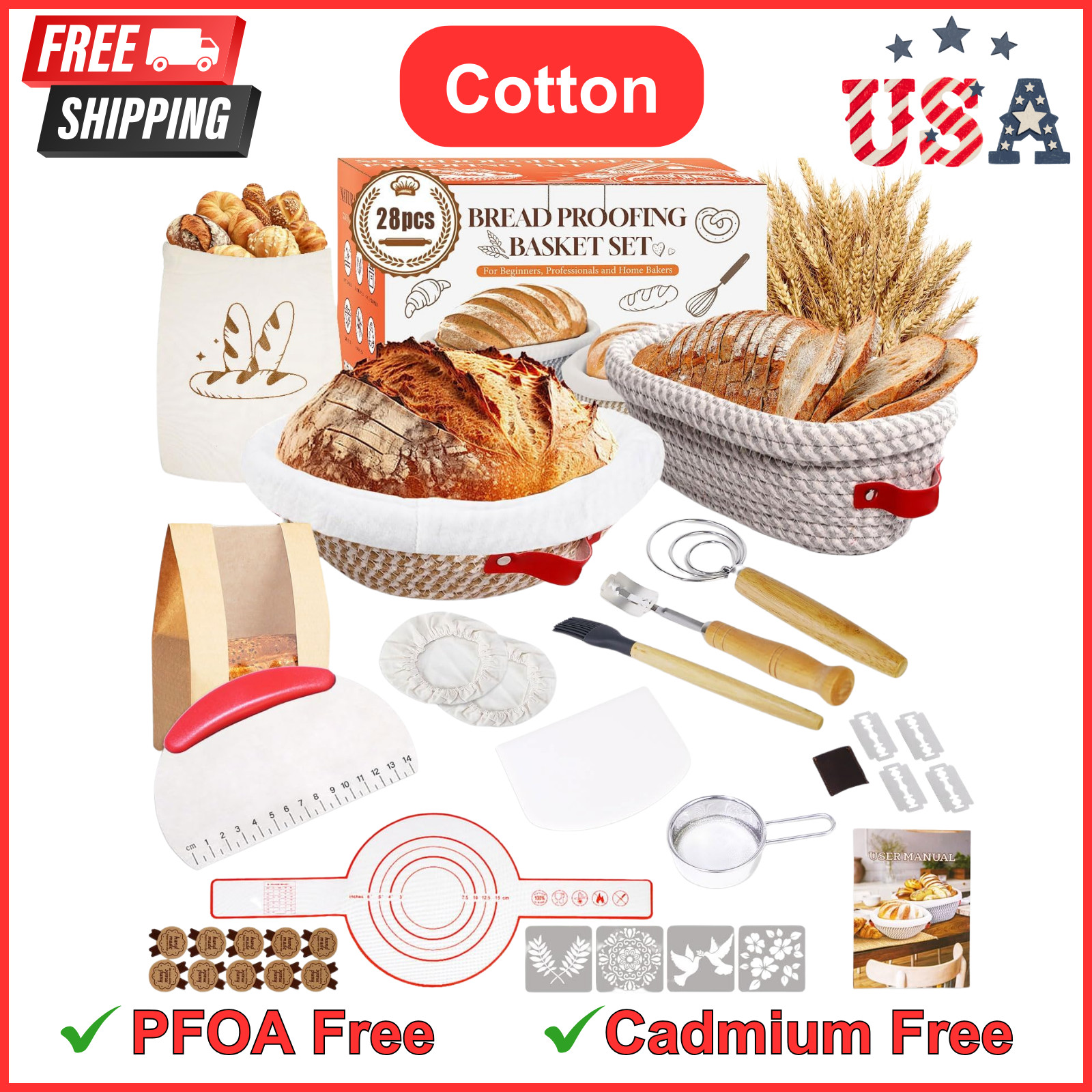 Sourdough Starter Kit Bread Baking Supplies | Proofing Basket Jar Tools Set New