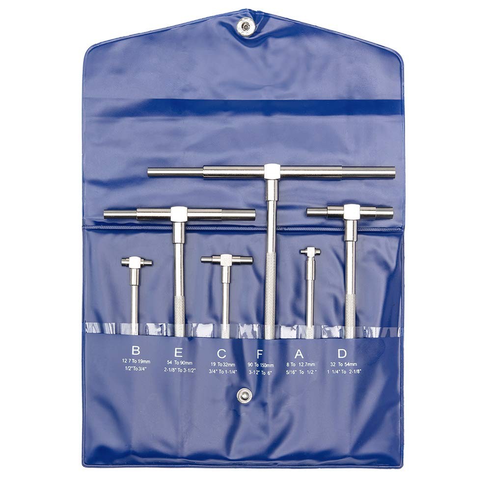 5/16'' to 6'' Telescoping Gauge Set–6 Pcs T-Bore Gauges, Satin Chrom -USA STOCK