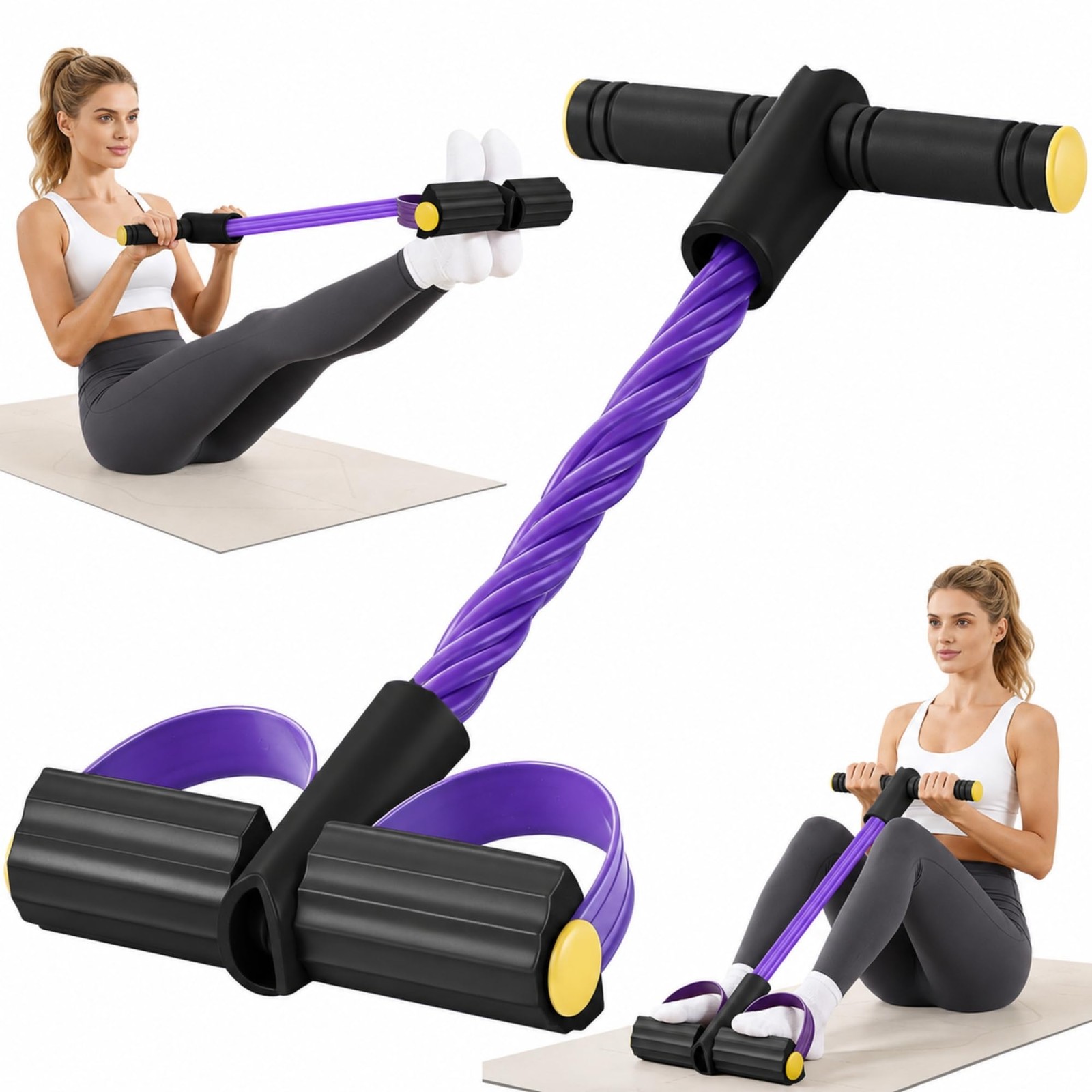 Upgraded Pedal Resistance Band with Handle, Soft Standard, Black & Purple