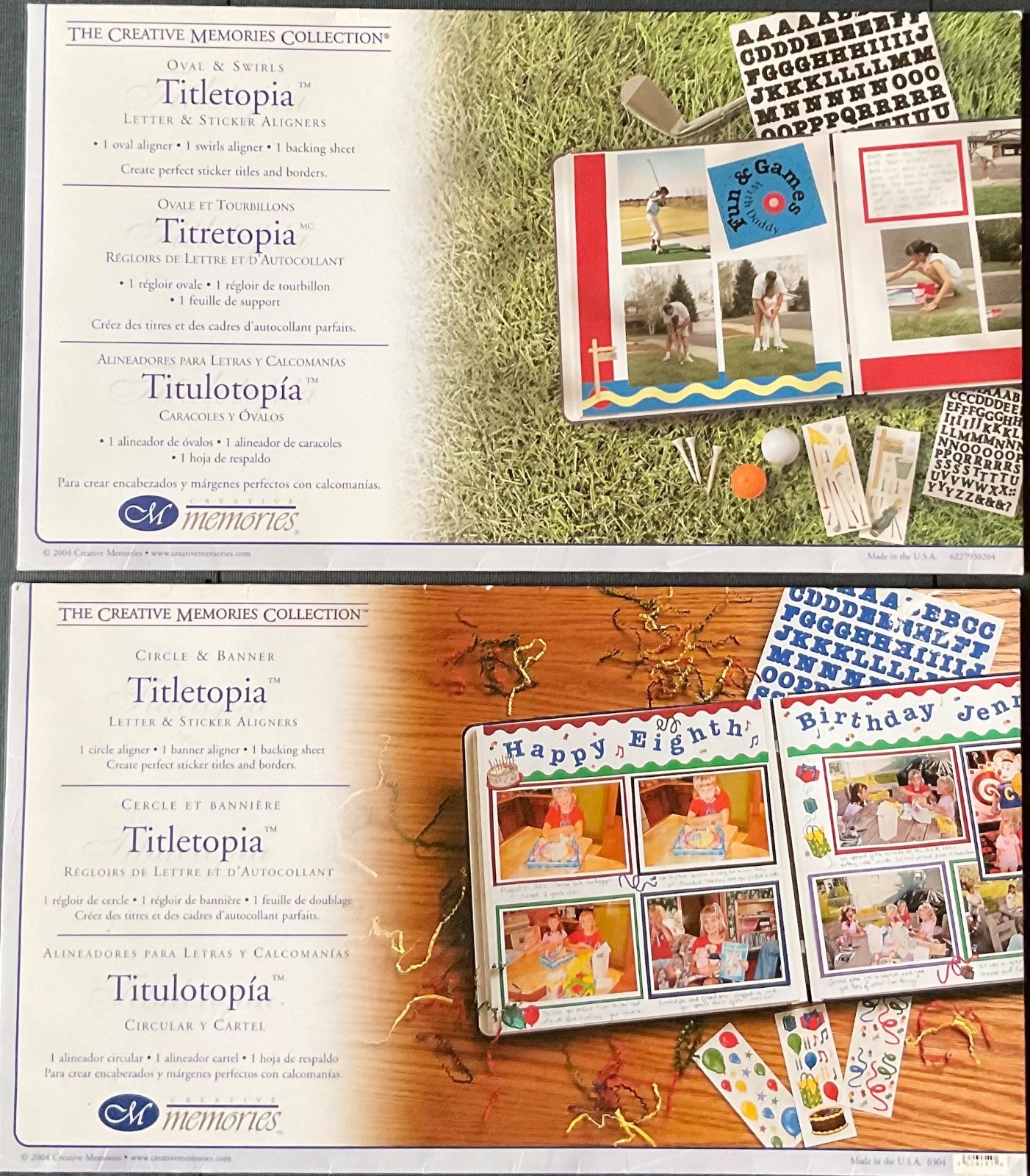 2 Creative Memories TITLETOPIA  OVAL & SWIRLS - CIRCLE & BANNER Letter Aligners