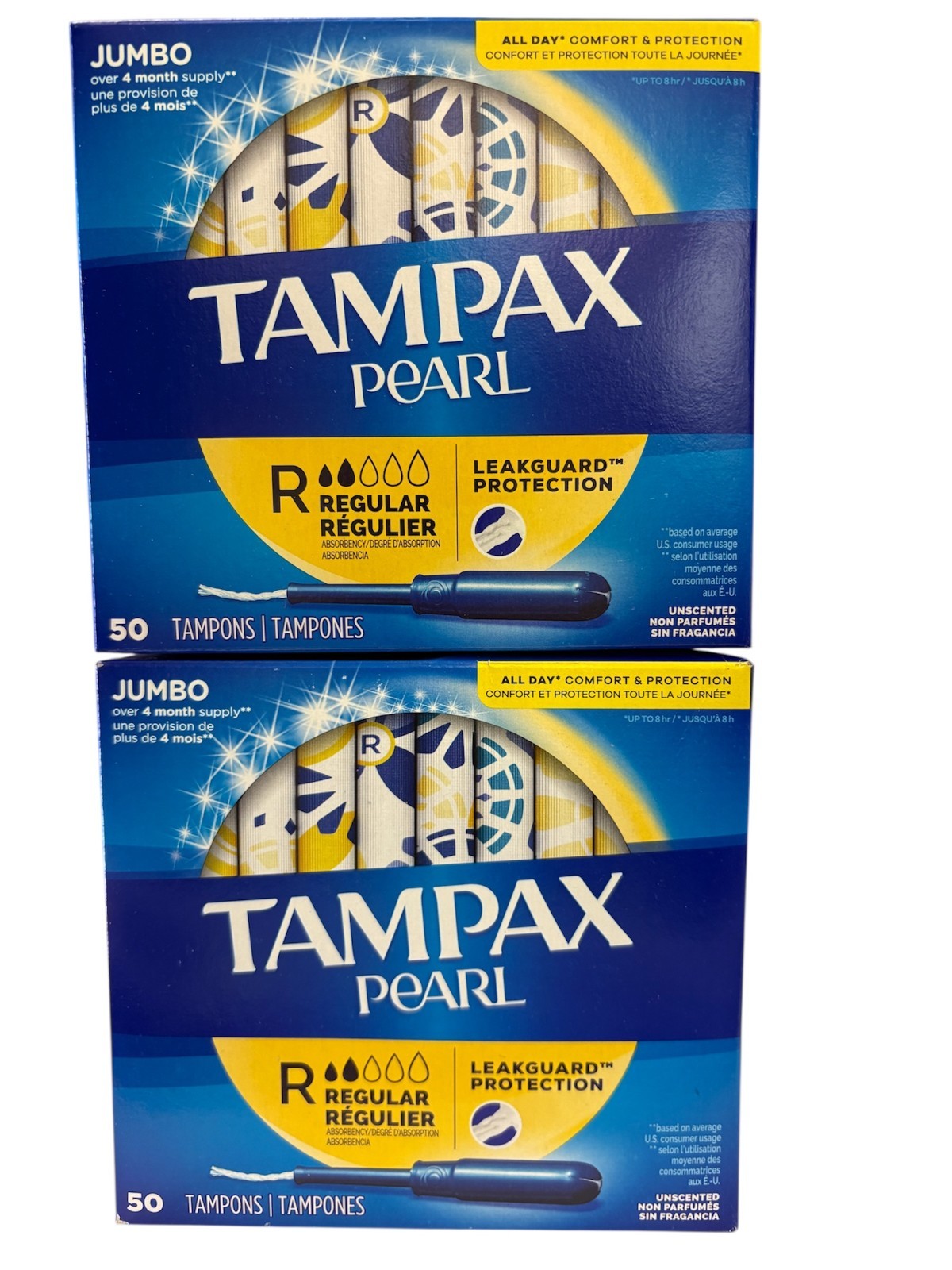Tampax Pearl Tampons Regular 50 Count Set of 2, 100 Count Total