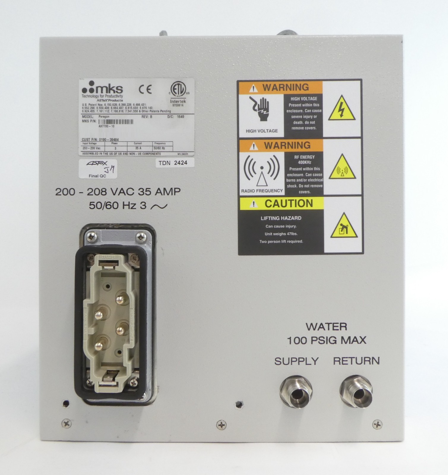 ASTRON Paragon MKS Instruments AX7700-10 RPS Remote Plasma Source Tested Working