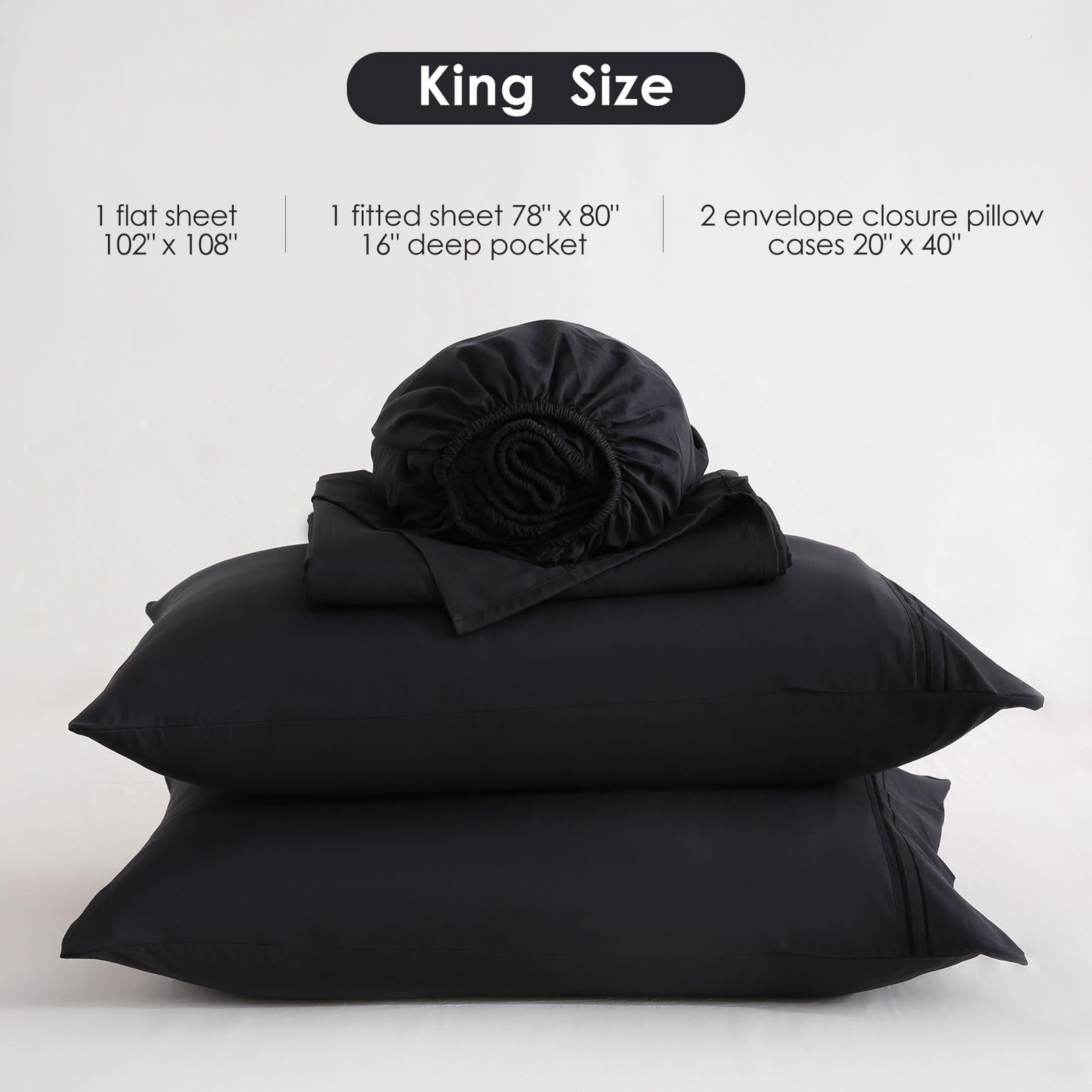JSD Black King Sheet Set with Side Pocket Corner Straps, 4 Piece King,