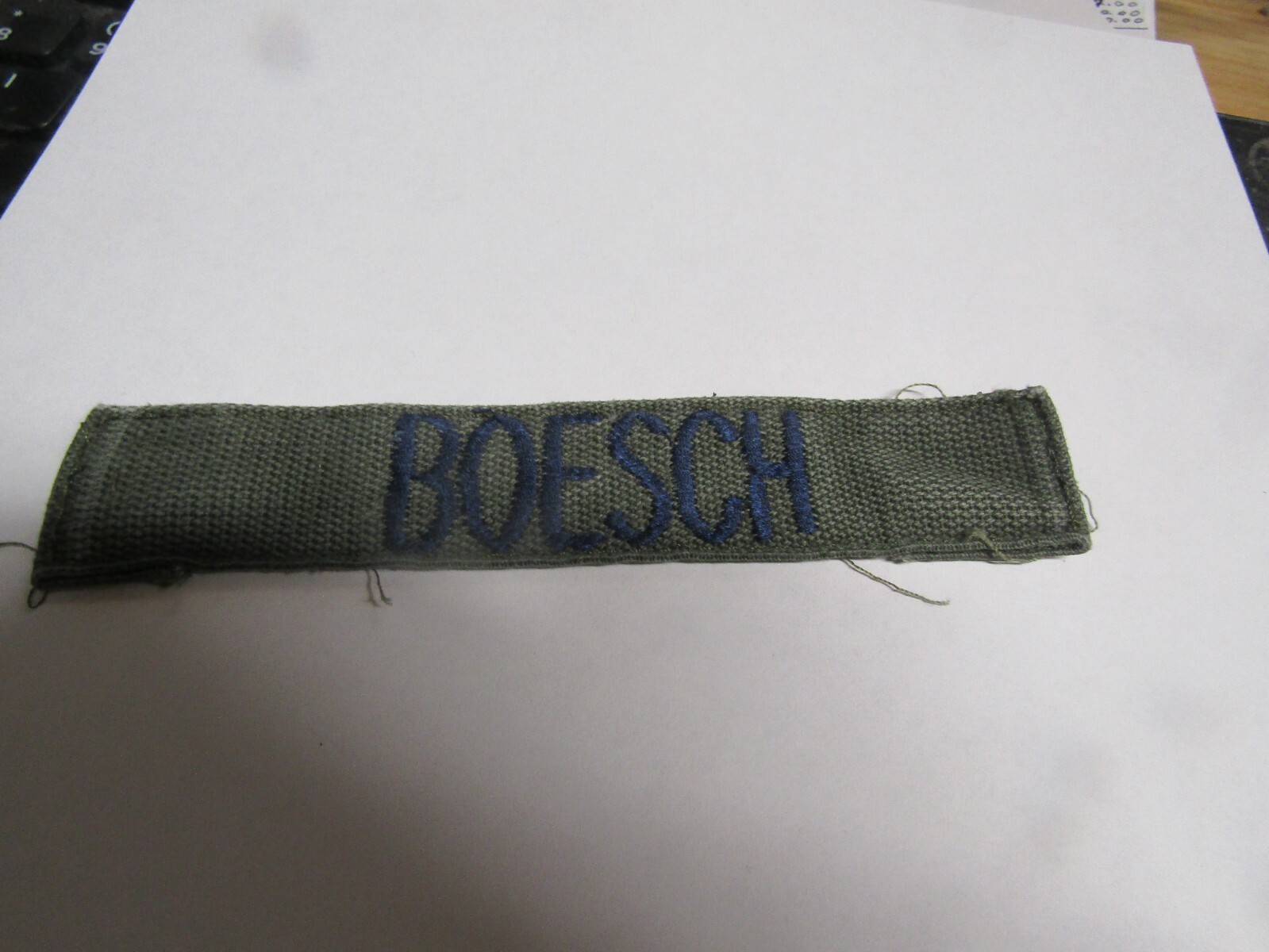 MILITARY PATCH OLDER SEW ON BDU OD GREEN NAME TAPE WITH BOESCH