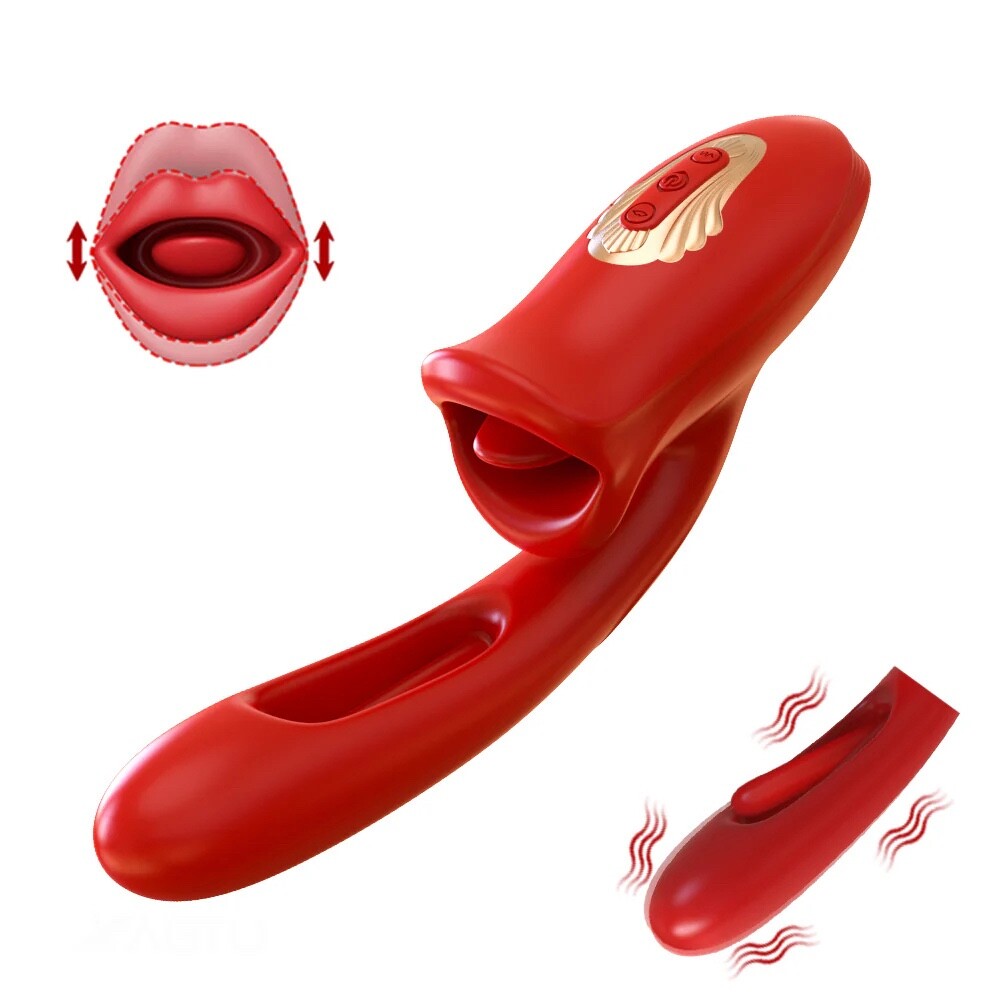 Moving Mouth Kiss & Licking Tongue Vibrator with G-Spot Flapping Stimulator