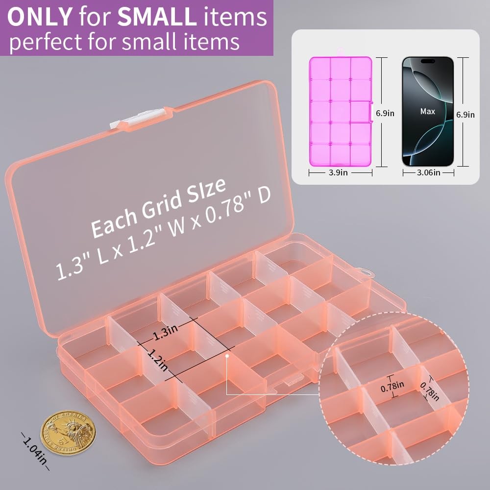 15 Girds Bead Organizer(8 Pack), Earring Organizer Box, SMALL Plastic Containers