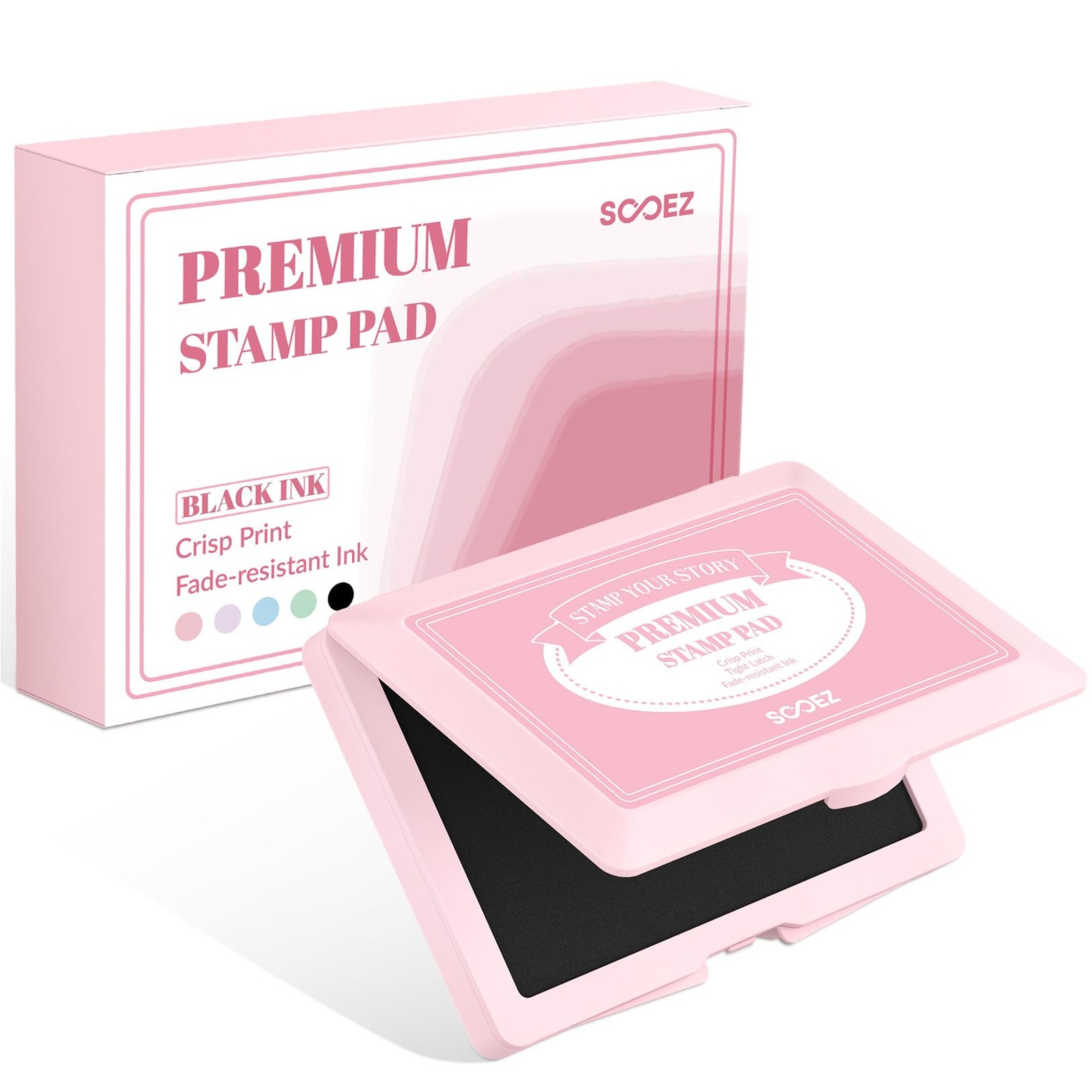Black Ink Pad Snap Closure Premium Felt Office School Pink Shell 4.33x2.76in