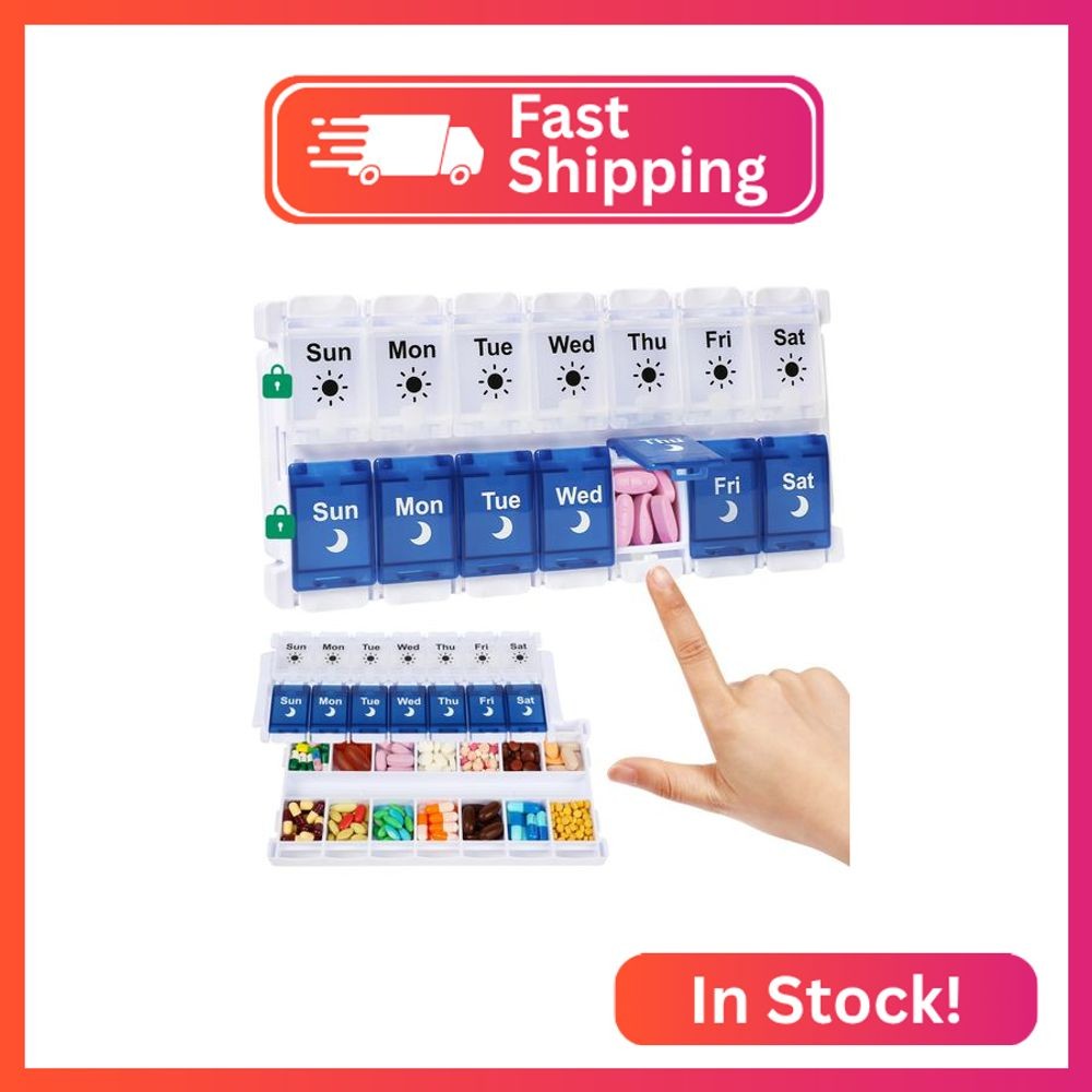 Shintop Weekly Pill Organizer 2 Times a Day, Easy Fill Am Pm Pill Box 7 Day Push