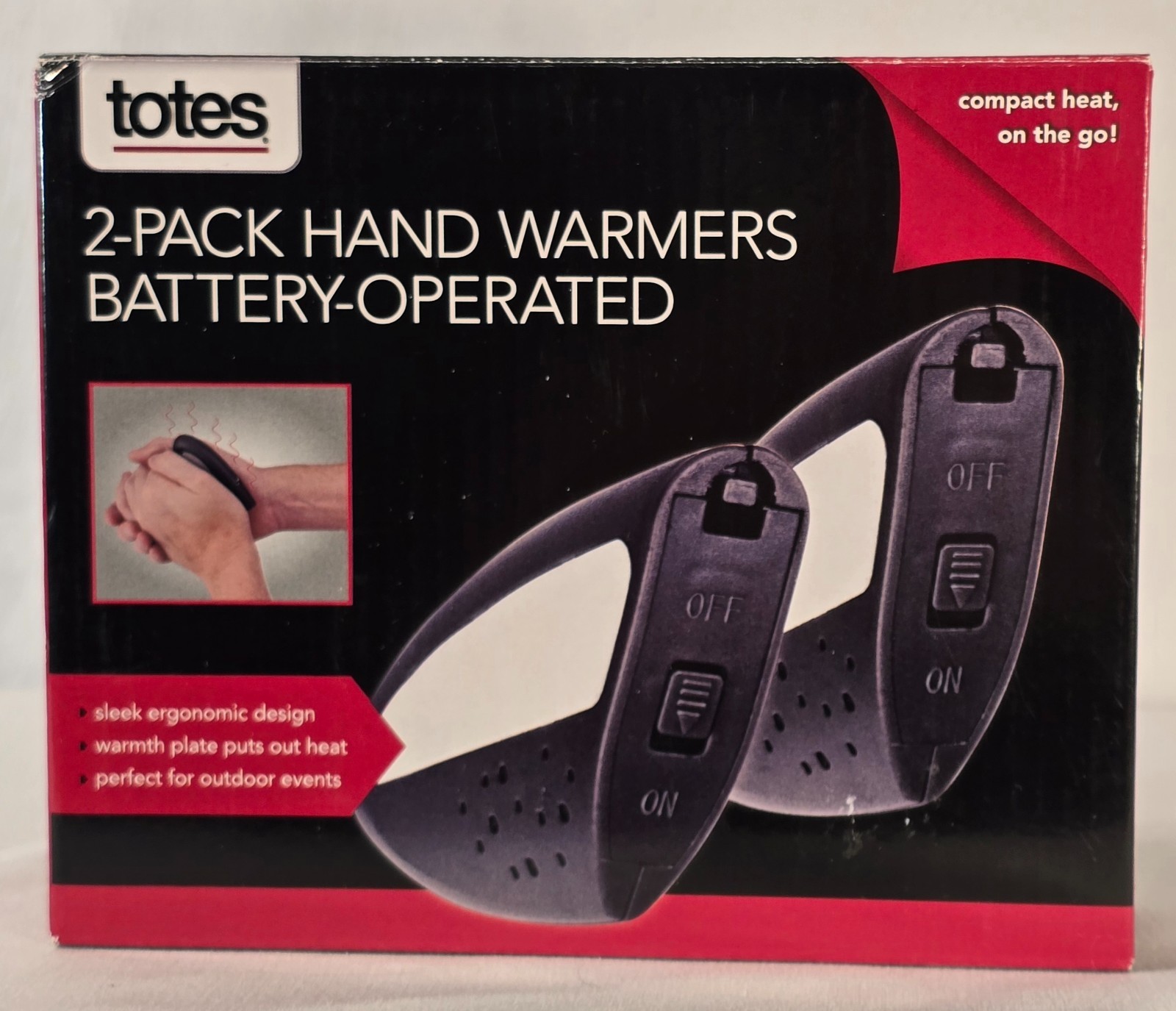 Totes Battery-Operated Hand Warmers-NIOB-On the Go Portability! 2 Pack Set