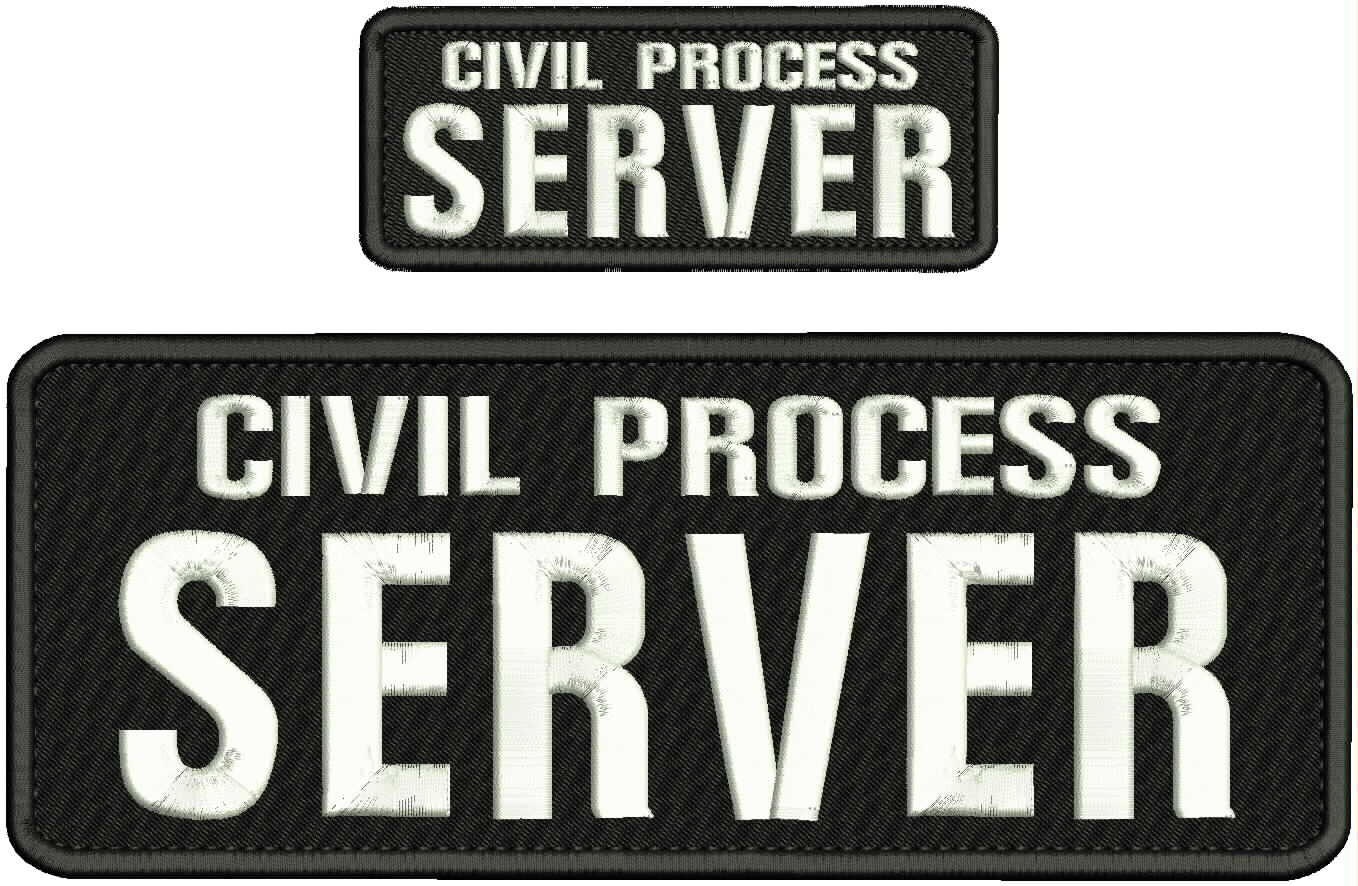 CIVIL PROCESS SERVER embroidery patches 4x10 and 2x5 hook  WHITE black