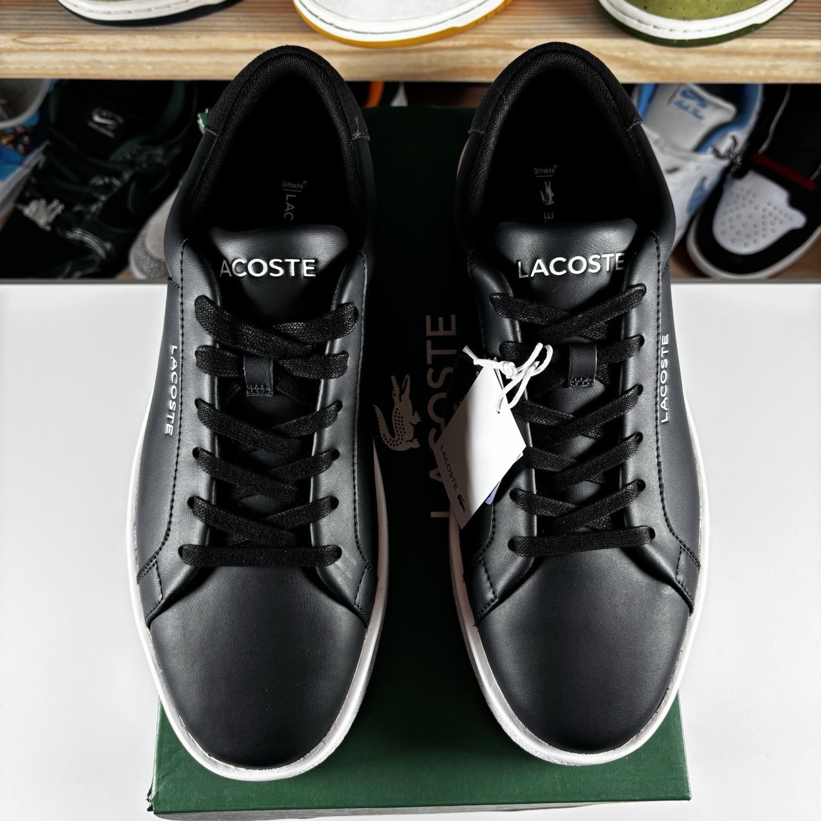 Sz 10 Lacoste Courtderby Leather Sneakers Mens Black White 749CMA0043312 NEW