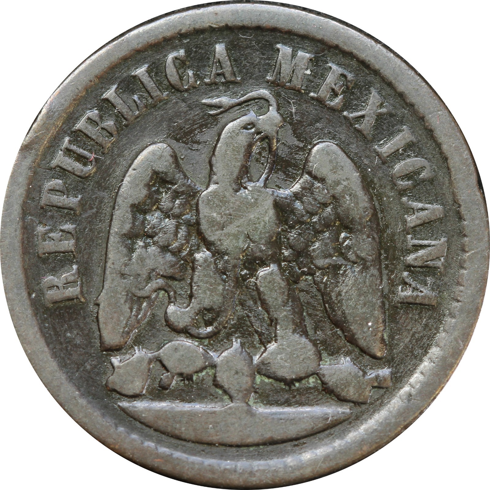 Mexico 1 Centavo Mo 1886, copper. Second Republic. KM# 396.1