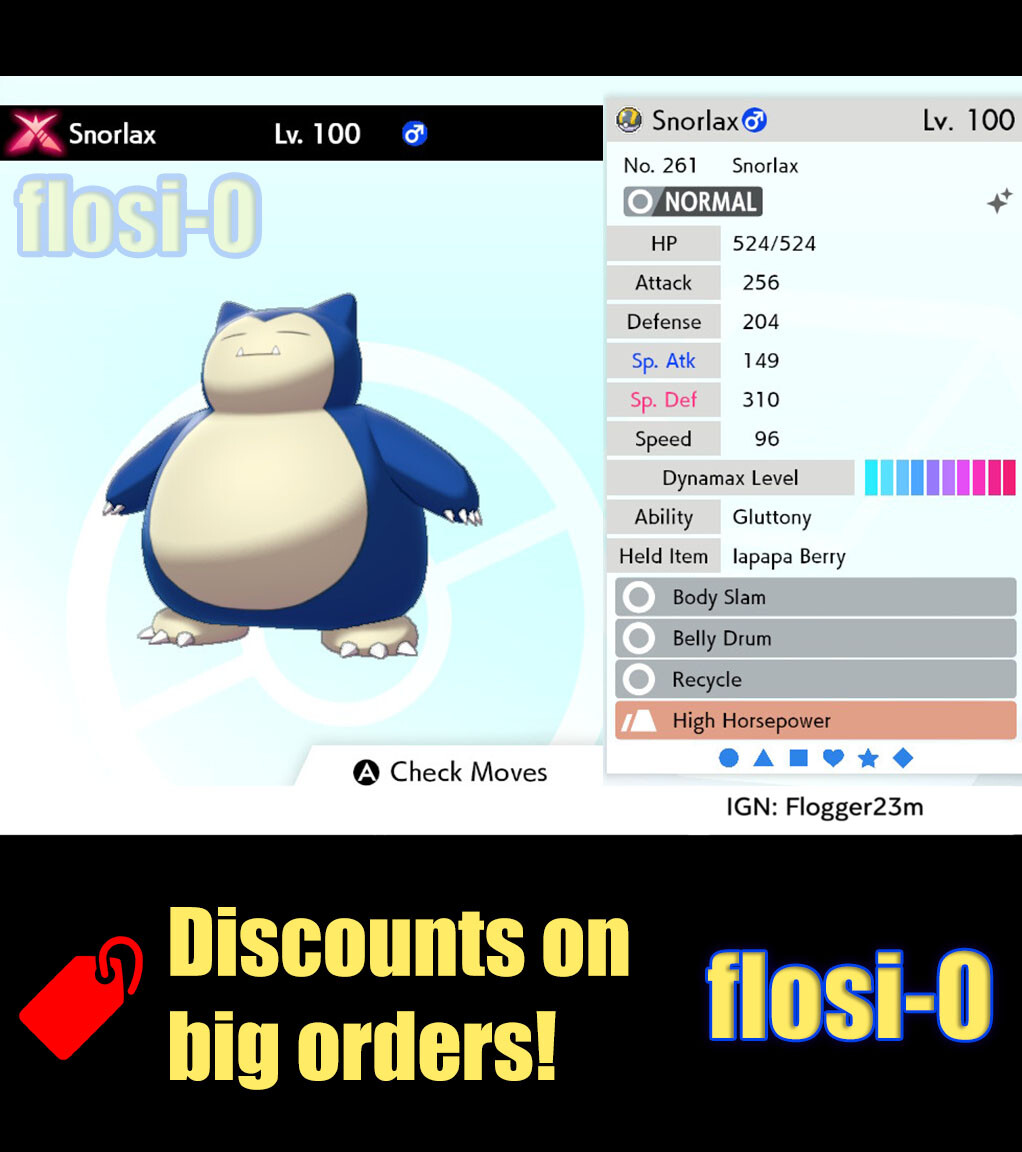 6IV Ultra Shiny Snorlax Gigantamax Pokemon Sword and Shield (Square Shiny)
