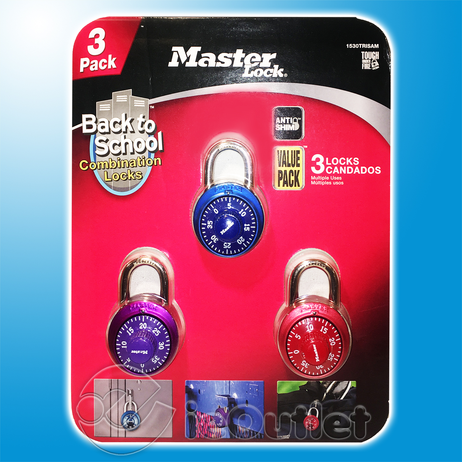 NEW Master Lock Anti-Shim Steel Combination Combo Lock School Locker (3-PACK)