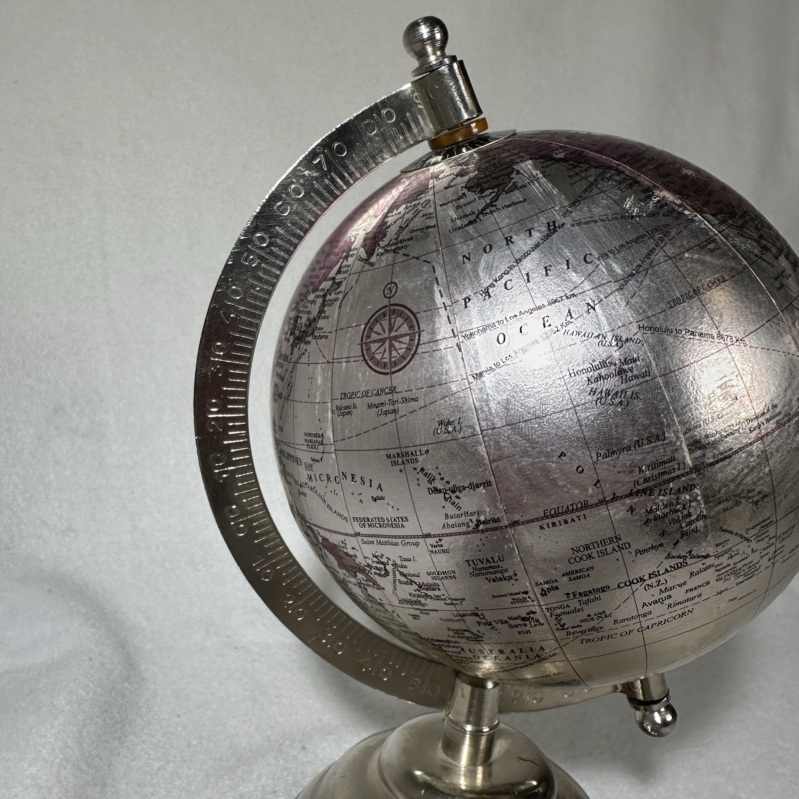 Globe On Axis with Base Silver & Purple Travel Decor