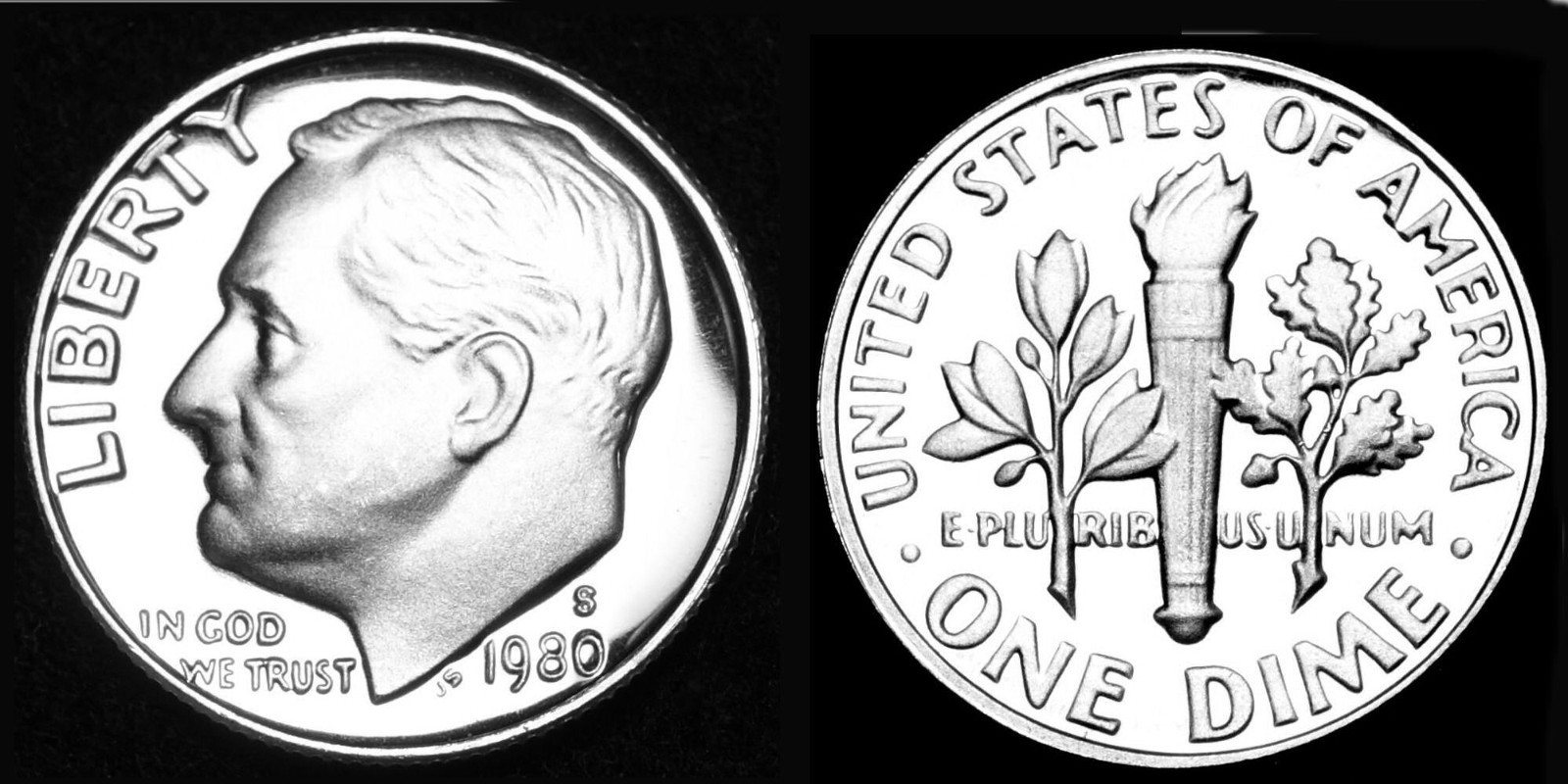 1980 S GEM BU PROOF ROOSEVELT DIME 10 CENT BRILLIANT UNCIRCULATED PF COIN#7079