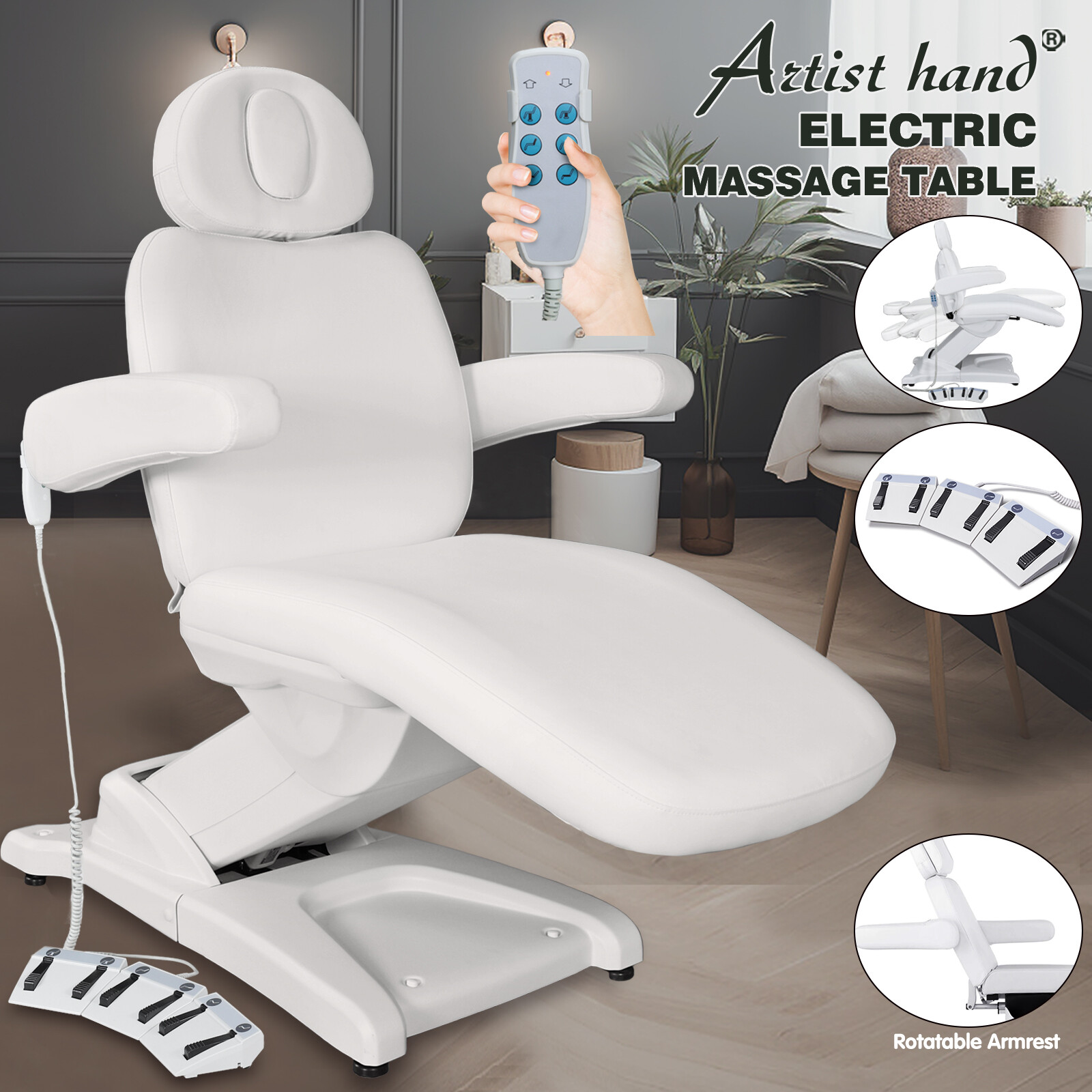 Adjust 75° Electric Medical Facial Bed 3Motor Massage Table Beauty Tattoo Remote
