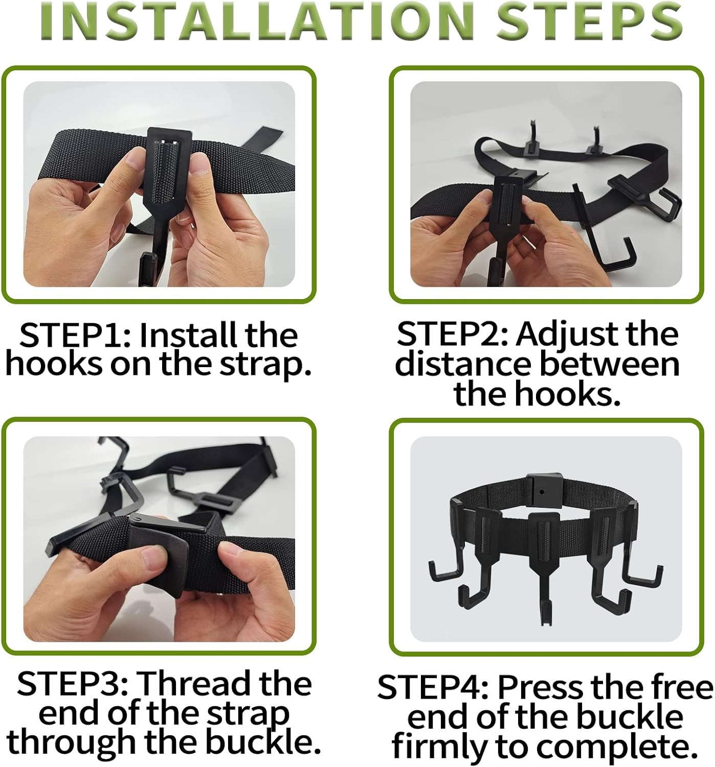 Treestand Strap Gear Hangers with Large Hooks, Lightweight Multi-Hook Black