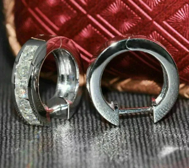 2Ct Round Cut Lab-Created Diamond Huggie Hoop Earrings 14K White Gold Plated