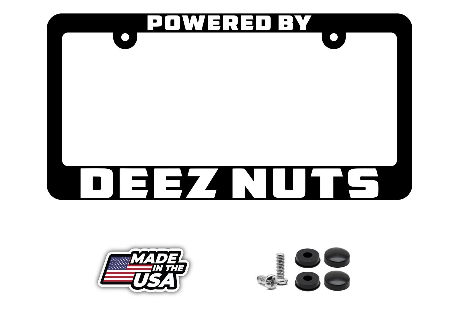 Powered by Deez Nuts License plate frame holder tag