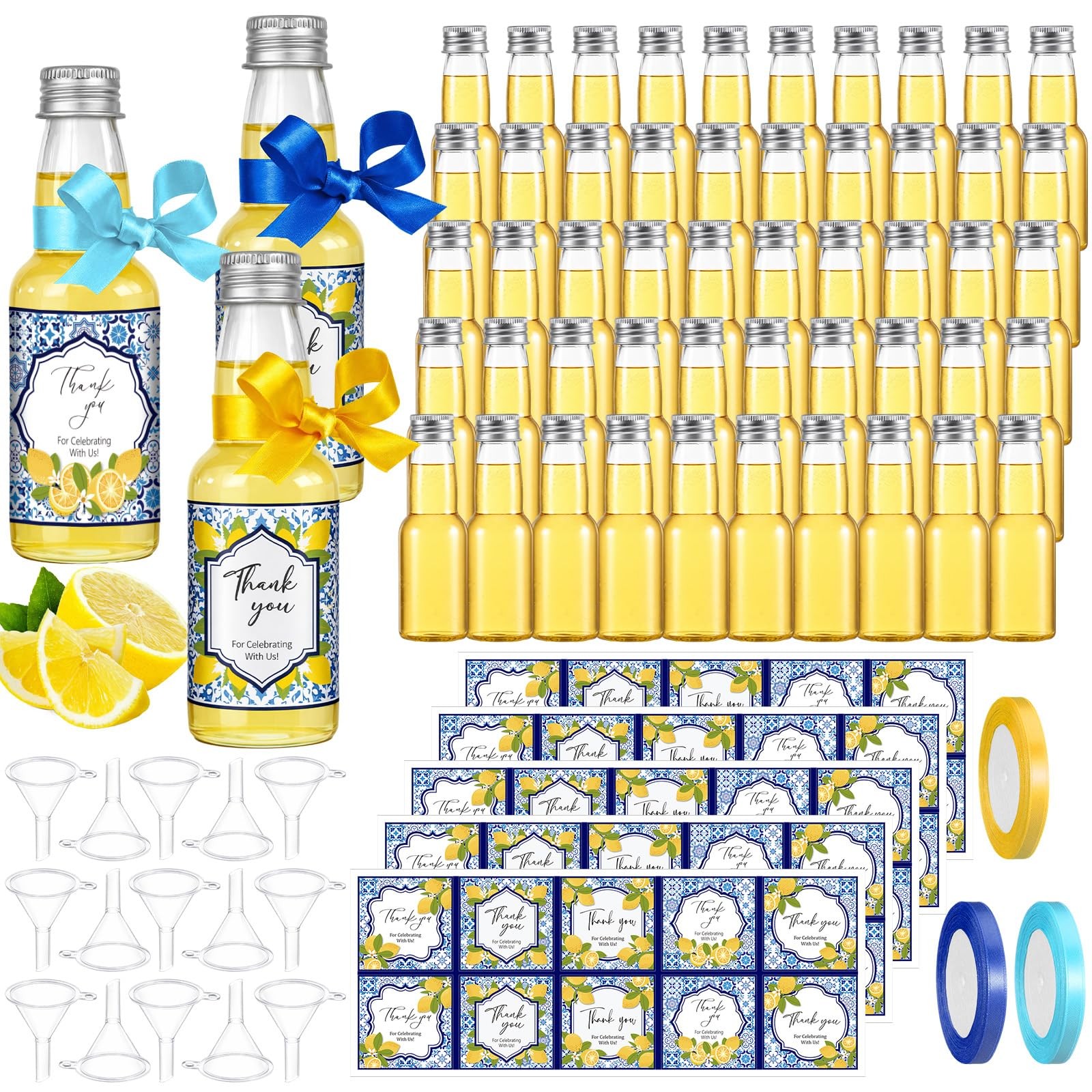 50 Set Limoncello Bottle 2 oz Mini Liquor Bottles with Italian Lemon Sticker ...