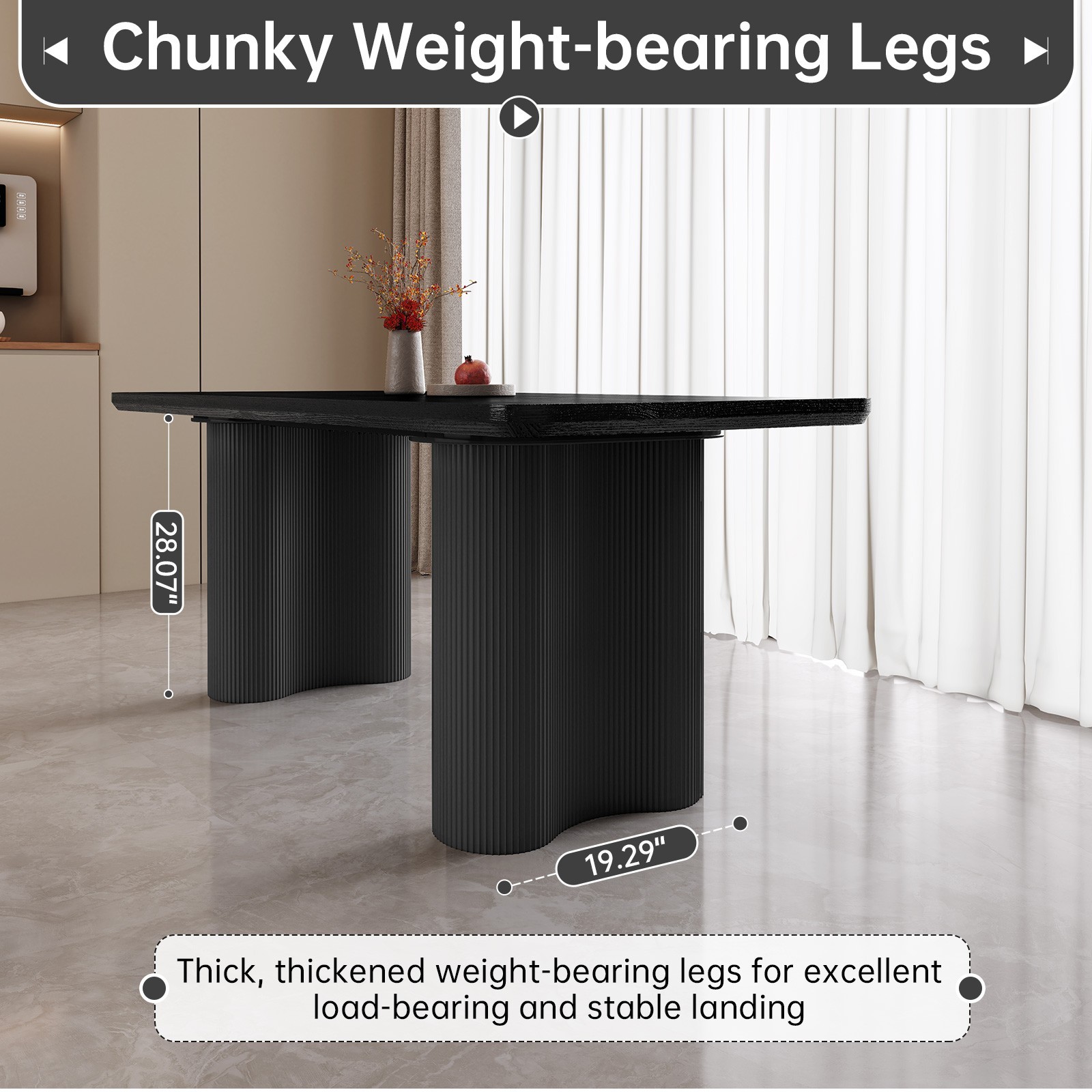 63" Black Dining Table for 4-6 Modern Kitchen Table RectangularDining Room Table