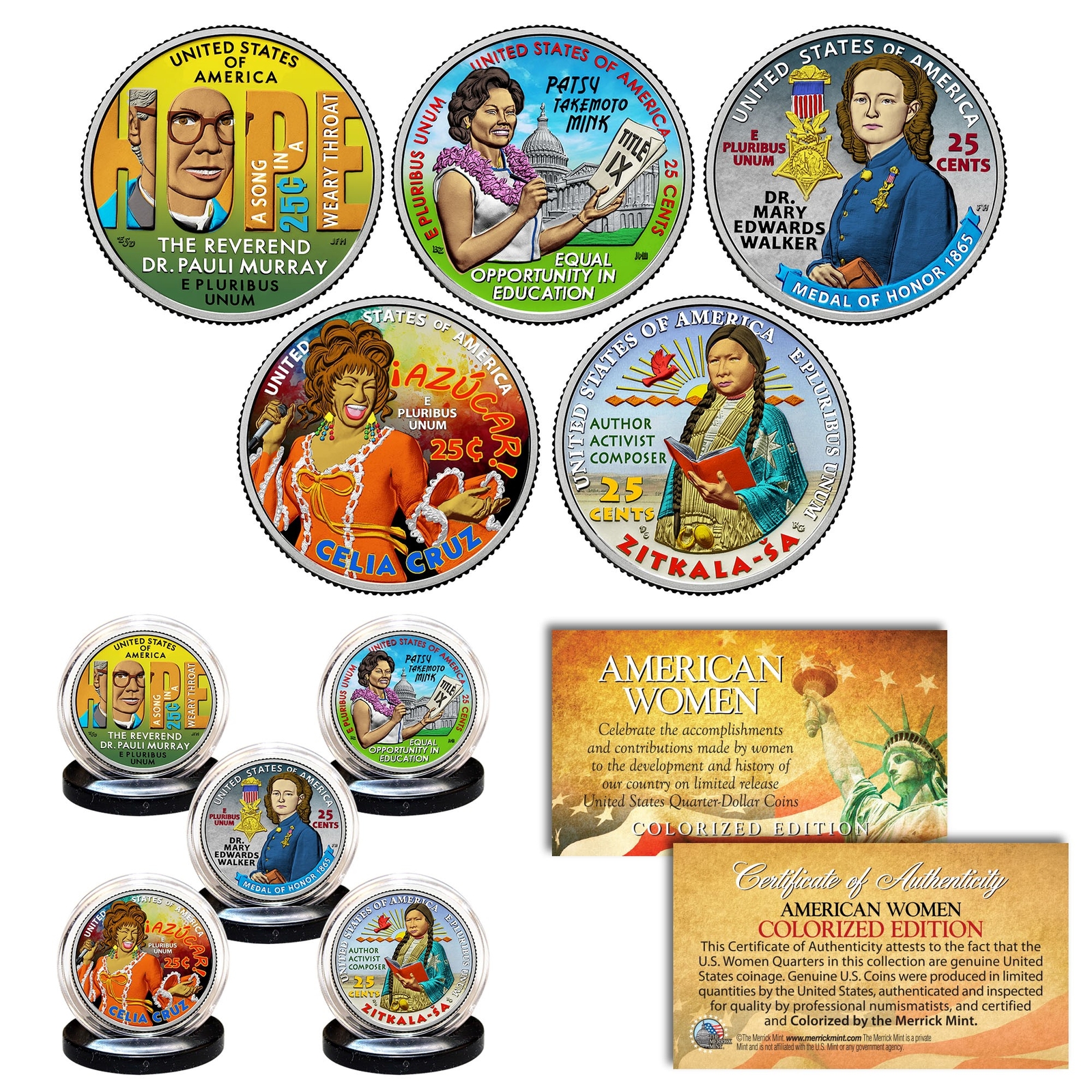 2024 COLORIZED American Women Quarters 5-Coin Genuine US Mint Full Set