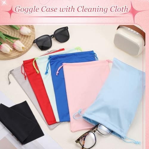 Ski Goggle Bag, Microfiber Bag with Cleaning Cloth Drawstring Pouch 2 Black