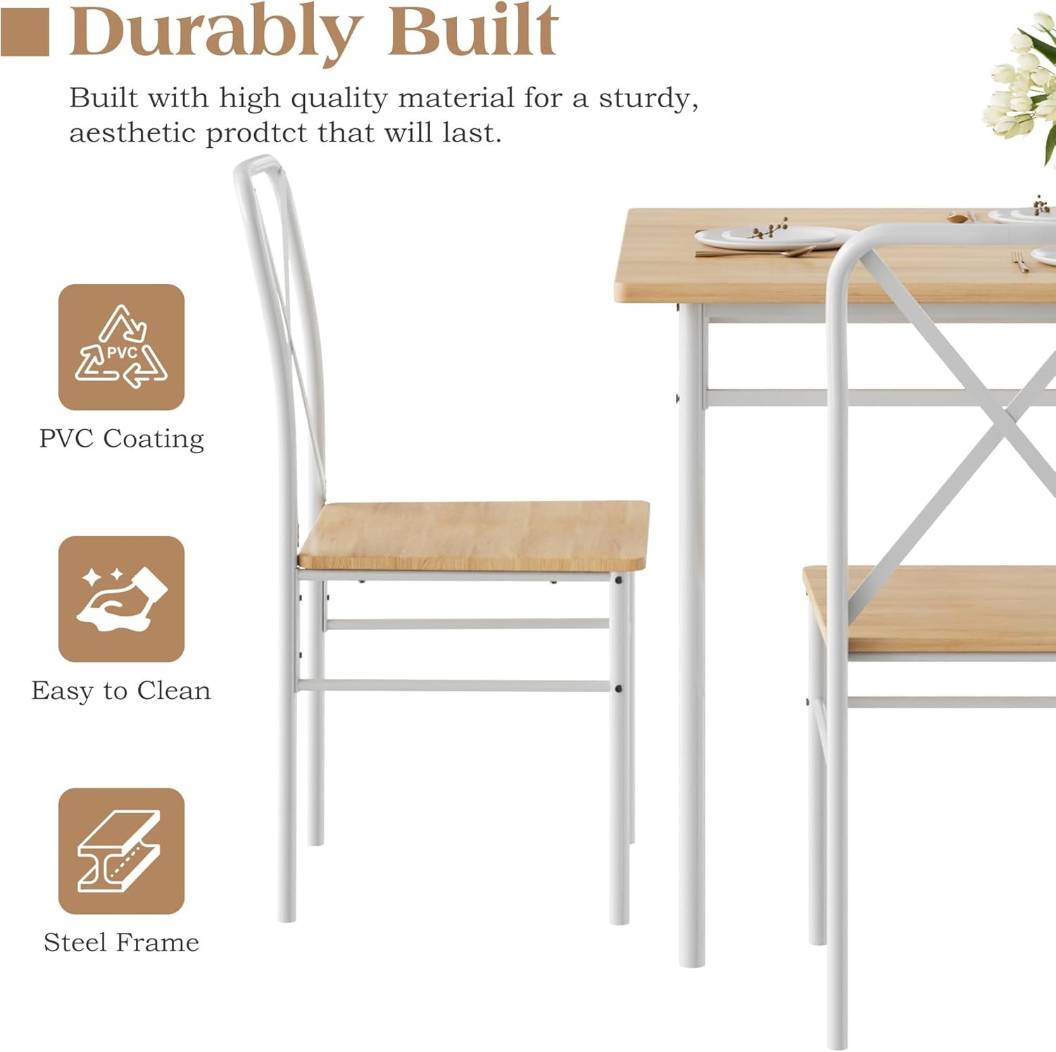 5-Piece Kitchen Dining Table Set Wood Tabletop & Heavy-Duty Metel Frame