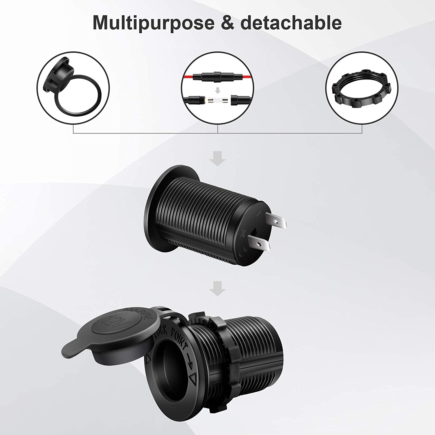 12V Cigarette Lighter Socket Car Marine Motorcycle ATV RV Lighter Socket Power O