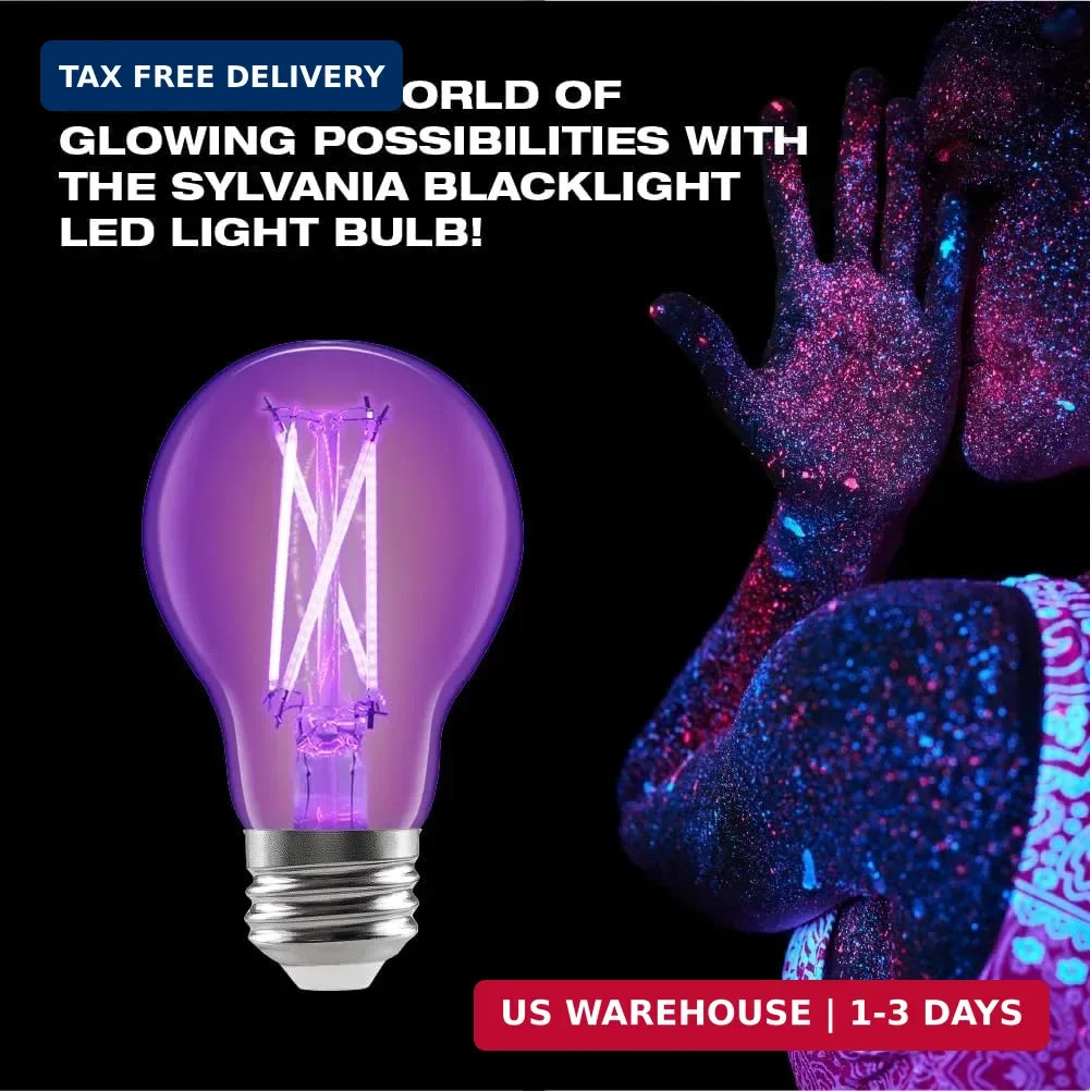 Sylvania Black Light LED Light Bulb, 7W, A19, Medium Base, Clear - 2 Pack (45052