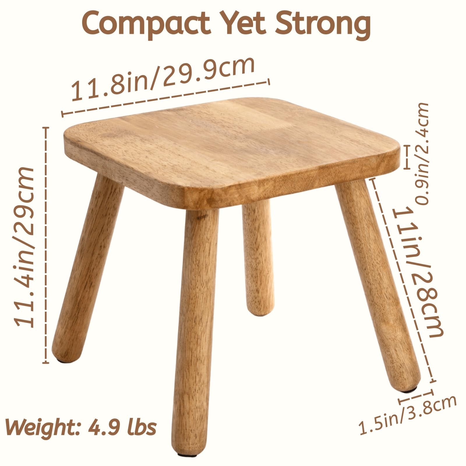 Square Solid Wooden Step Stool, 11.8 Inch Non-Slip One Step Stool for Adults,...