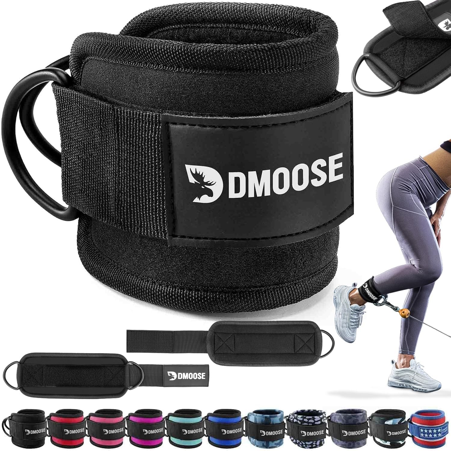 DMoose Ankle Strap for Cable Machine Attachments - Gym Ankle Cuff for Kickbac...