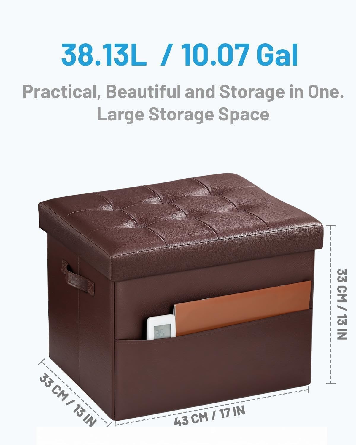 Storage Ottoman Foot Rest Stool, Small Leather Storage Ottomans Bench, Foldin...