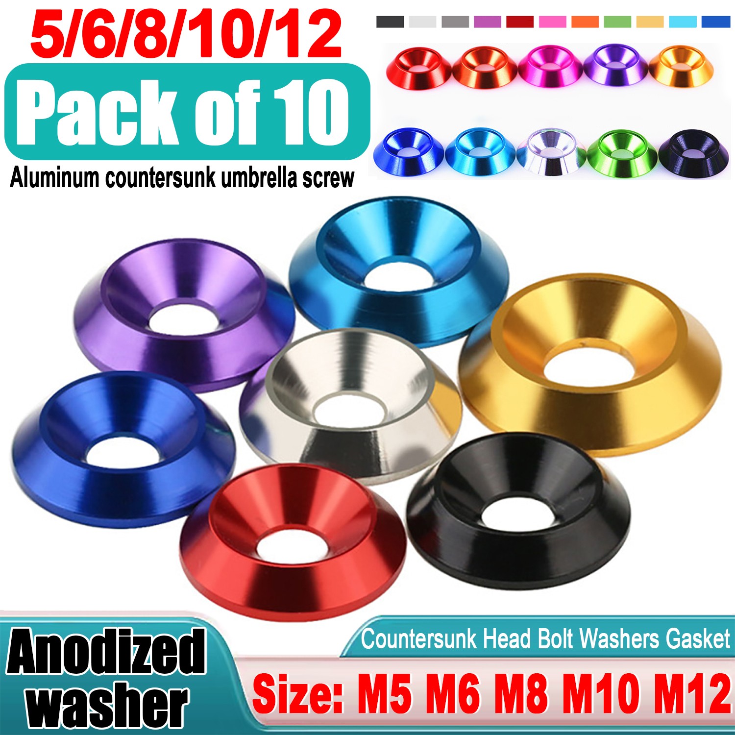 Aluminum Alloy M5 M6 M8 M10 M12 Anodized Countersunk Head Bolt Washers Gasket