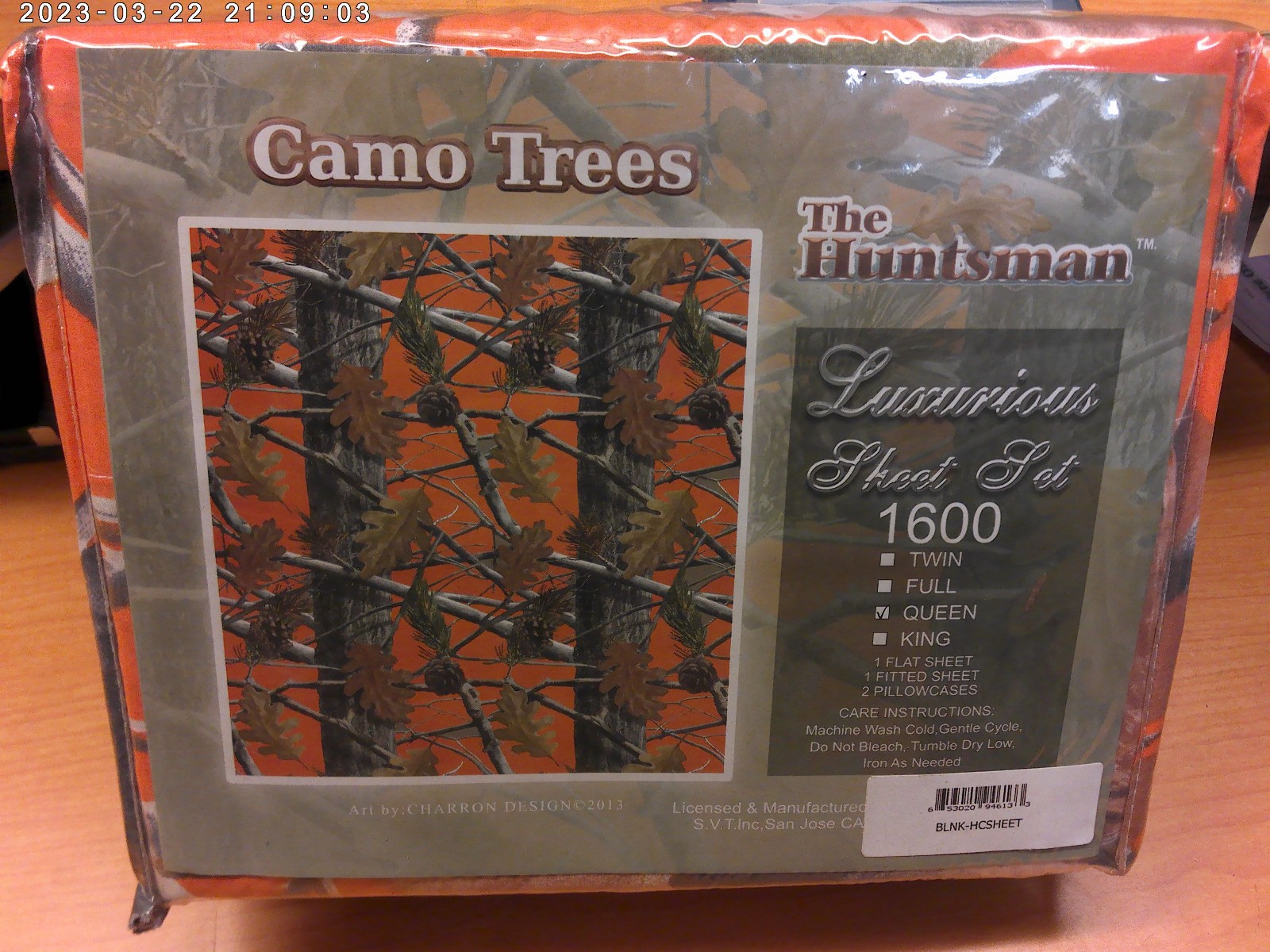 Queen Sheets (Forest Camo Orange) 1600 Count (CHINA)