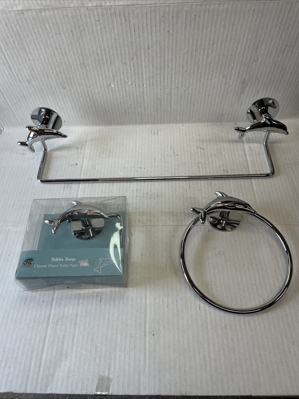 Dolphin Design Chrome Plated, Toilet Paper Holder, Towel & Hand Towel Holder Set