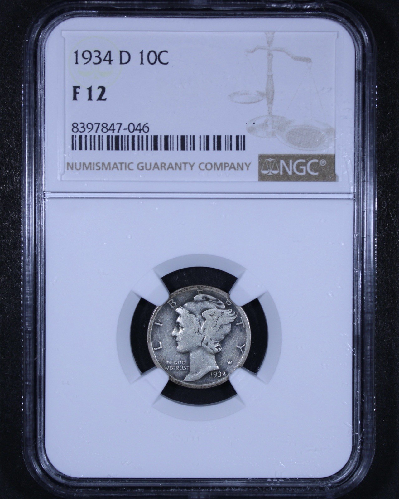 1934-D Mercury Dime - 10c NGC F12 - Cool Lowball Example!