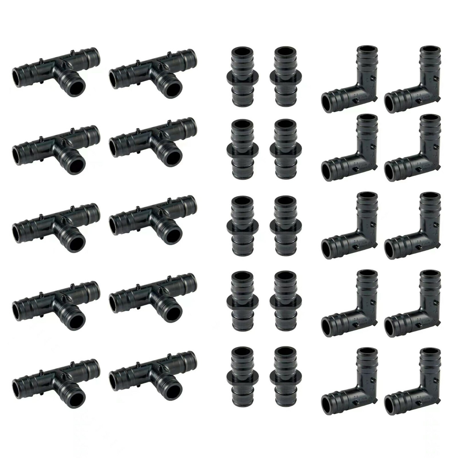 EFIELD 30 PCS Pex A Poly Expansion Fittings 1/2" Elbow Coupler Tee (10 PCS/Each)
