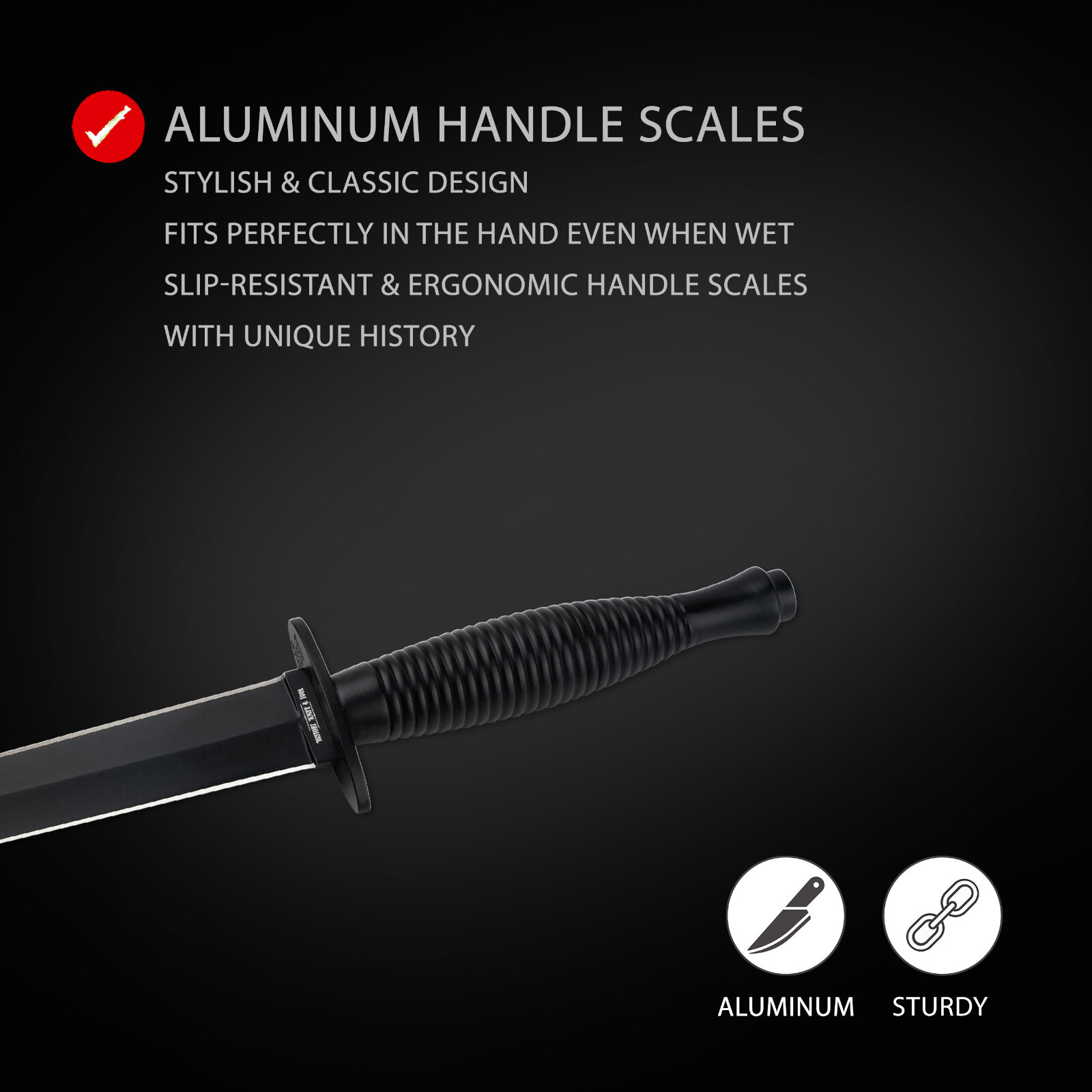History Knife & Tool Commando Dagger Fixed Knife 7.09" Blade 420 Black ✔️02HY002