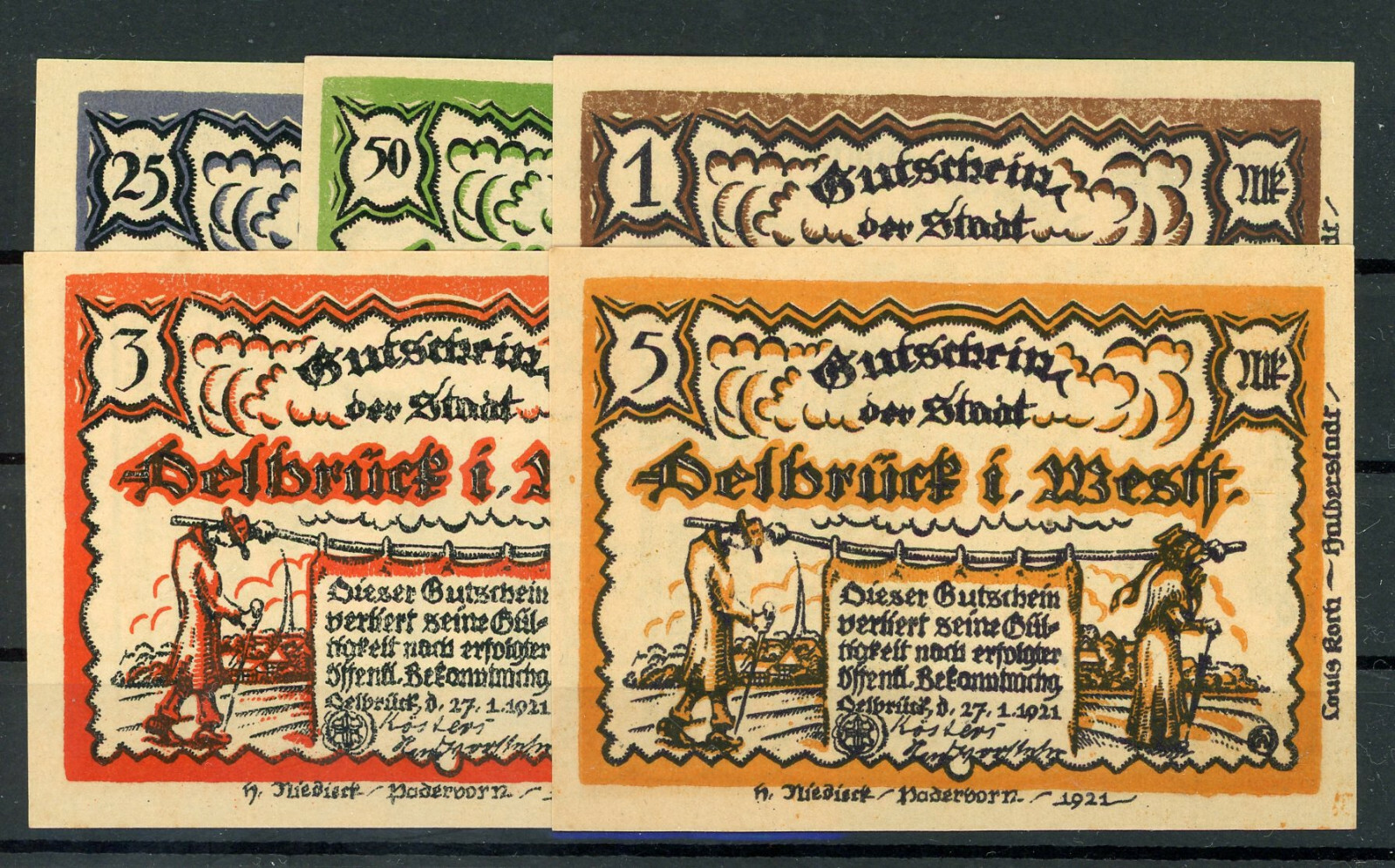 Delbrück 5 Notes Notgeld Emergency Money 2/18779