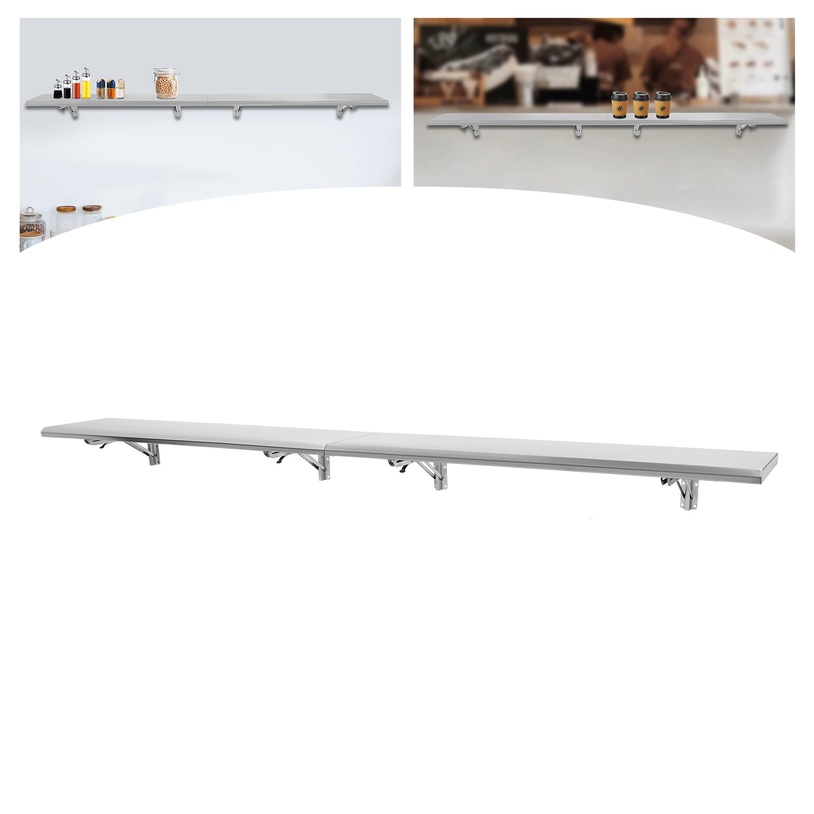96X12" Folding Shelf Stainless Steel Food Serving Shelf For Food Truck Trailer