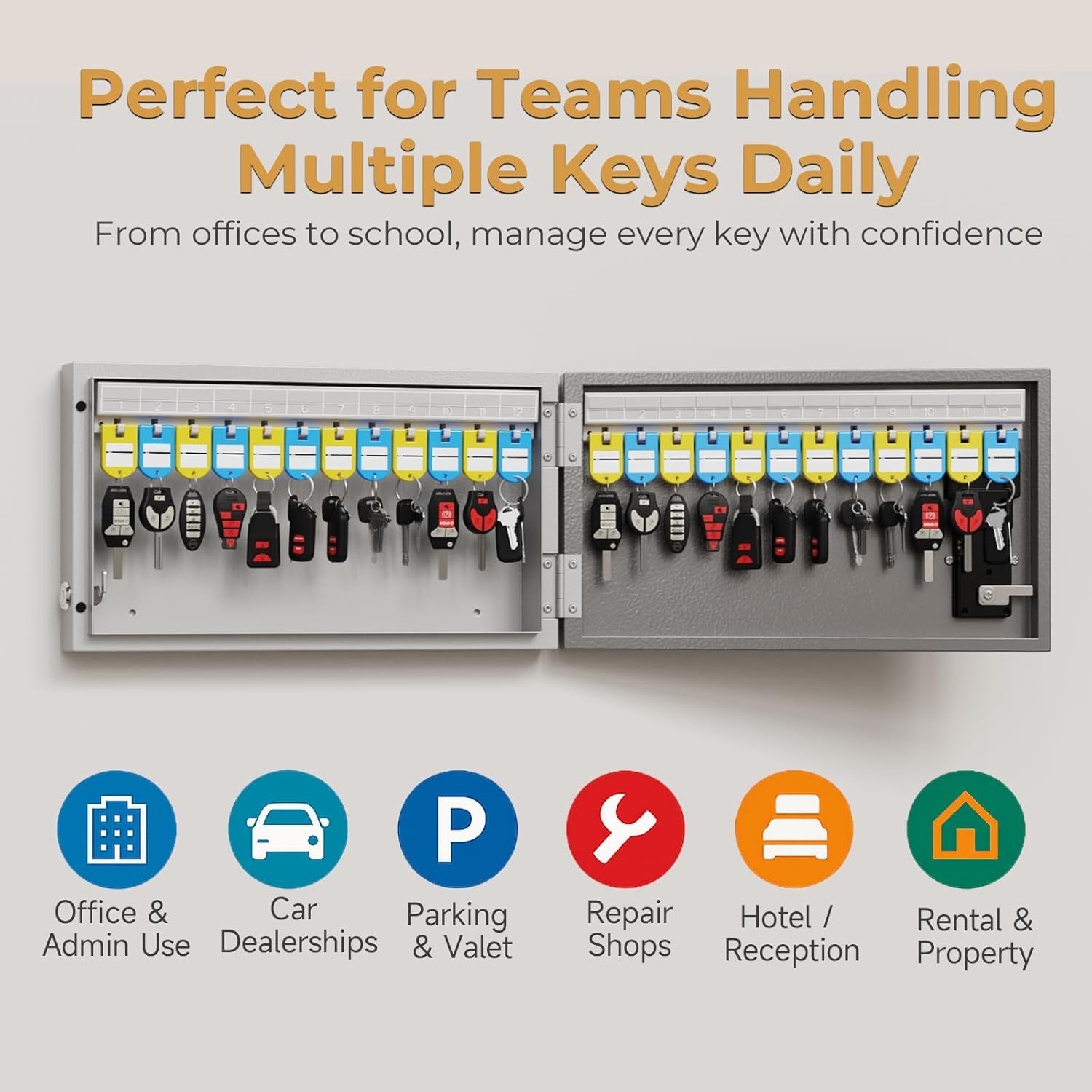24 Key Lock Box Wall Mount, APP Bluetooth/OTP/Wi-Fi/Fixed Code/Key Unlock, Smart
